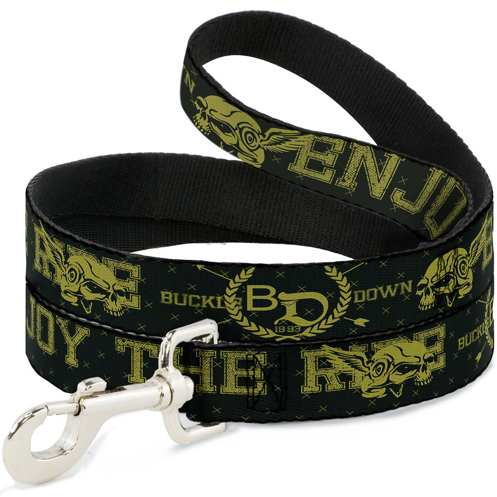 Dog Leash - BD Winged Skull ENJOY THE RIDE Olive/Lime Green Dog Leashes Buckle-Down