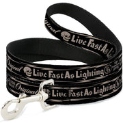 Dog Leash - BD Skull LIVE FAST AS LIGHTNING Black/Light Orange Dog Leashes Buckle-Down