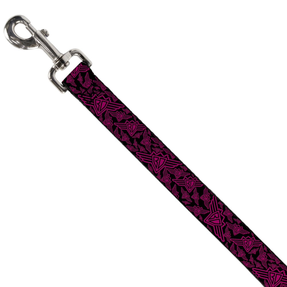 Dog Leash - BD Logo Scattered Black/Fuchsia Dog Leashes Buckle-Down