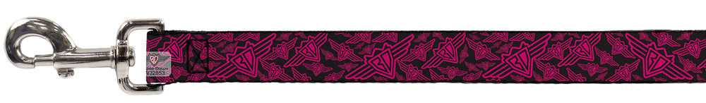 Dog Leash - BD Logo Scattered Black/Fuchsia Dog Leashes Buckle-Down