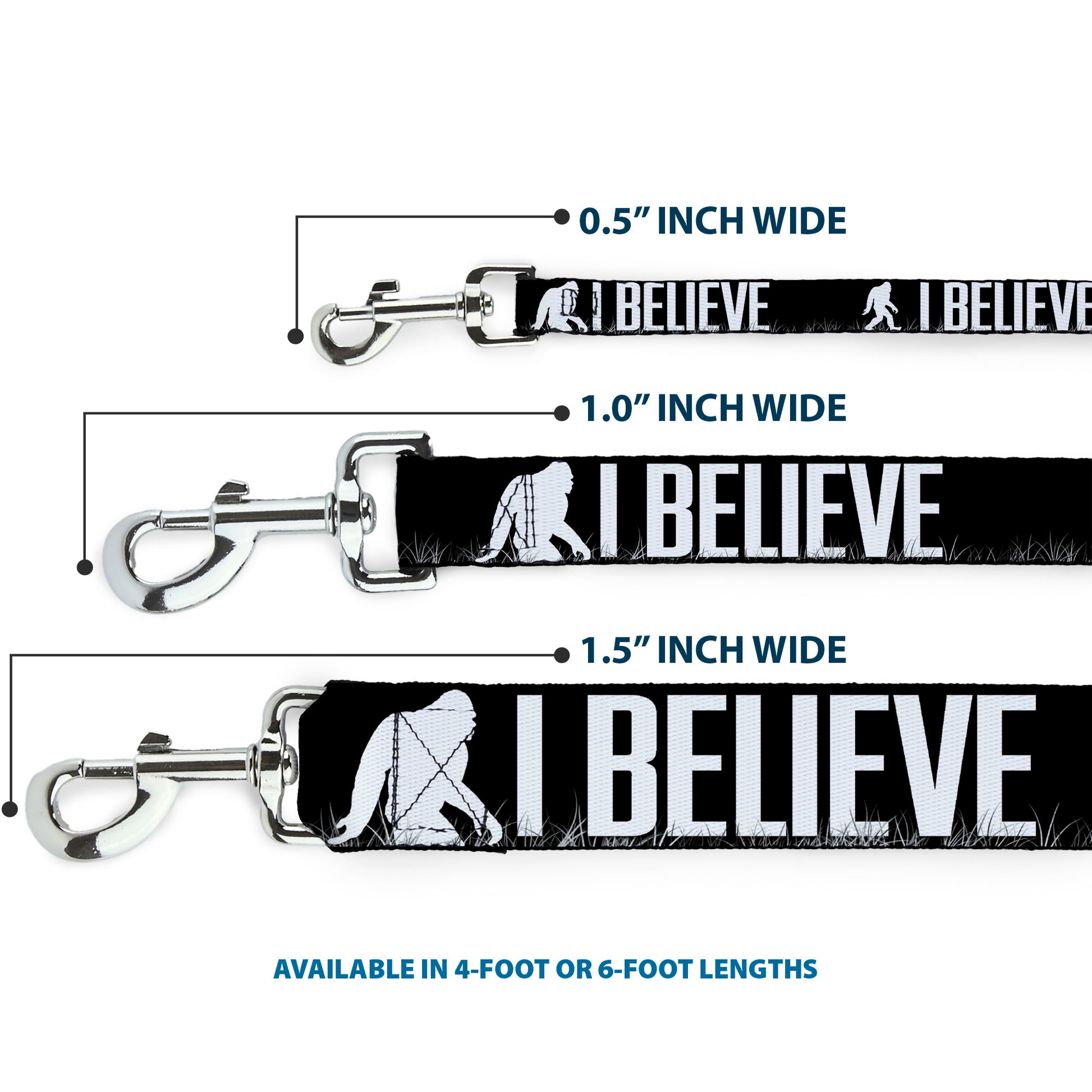 Dog Leash - Bigfoot Silhouette I BELIEVE Black/Gray/White Dog Leashes Buckle-Down