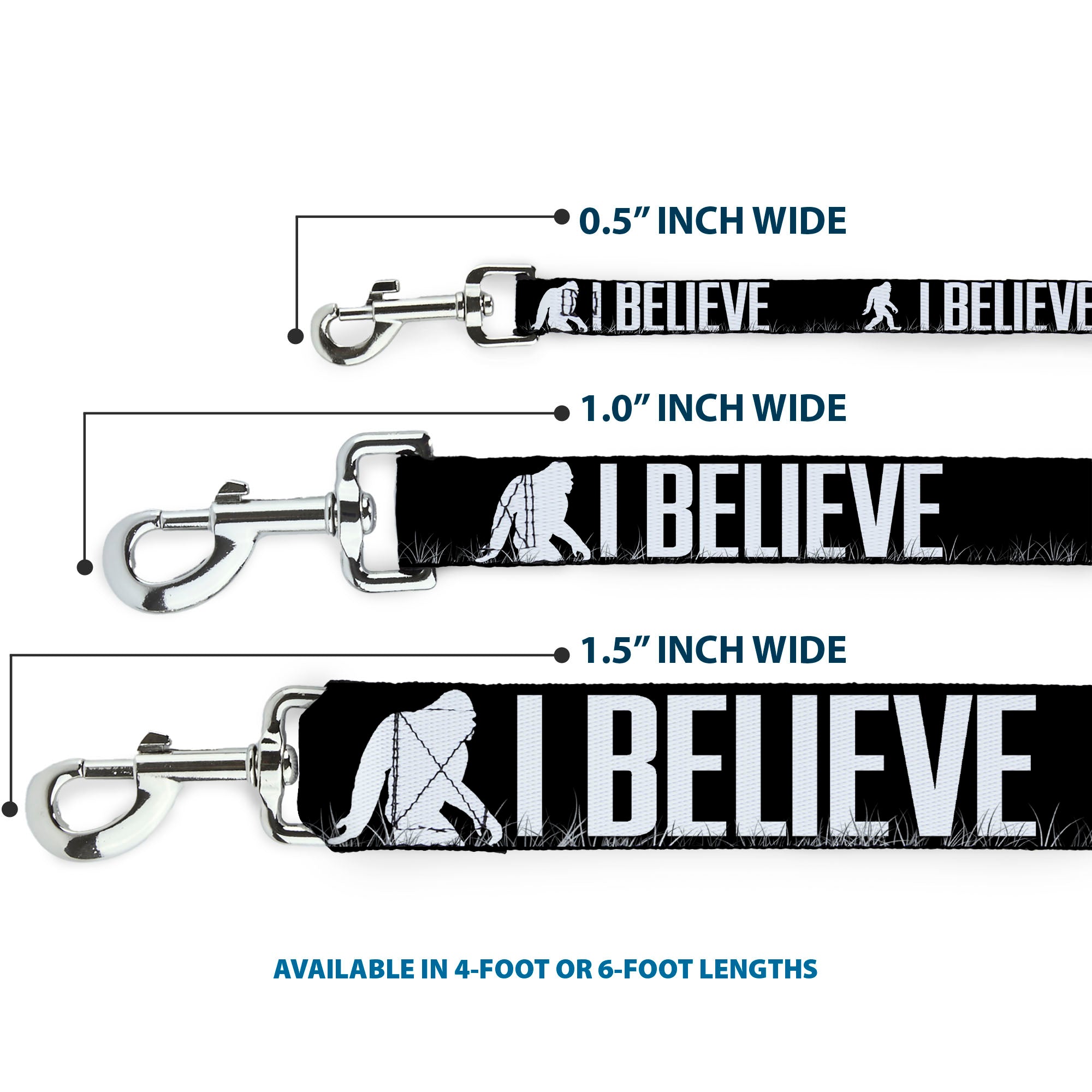 Dog Leash - Bigfoot Silhouette I BELIEVE Black/Gray/White Dog Leashes Buckle-Down