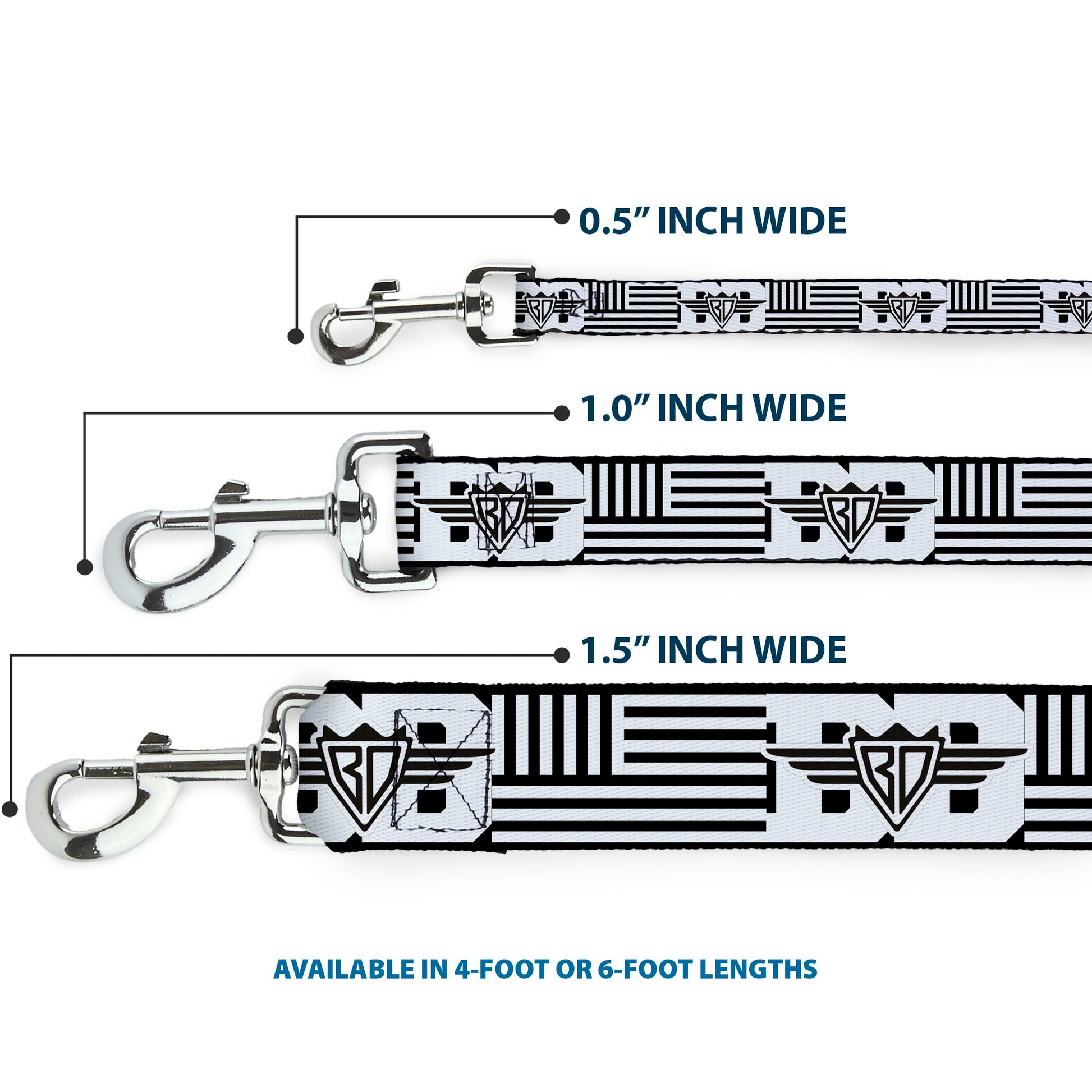 Dog Leash - BD Logo/American Stripe Flag White/Black Dog Leashes Buckle-Down