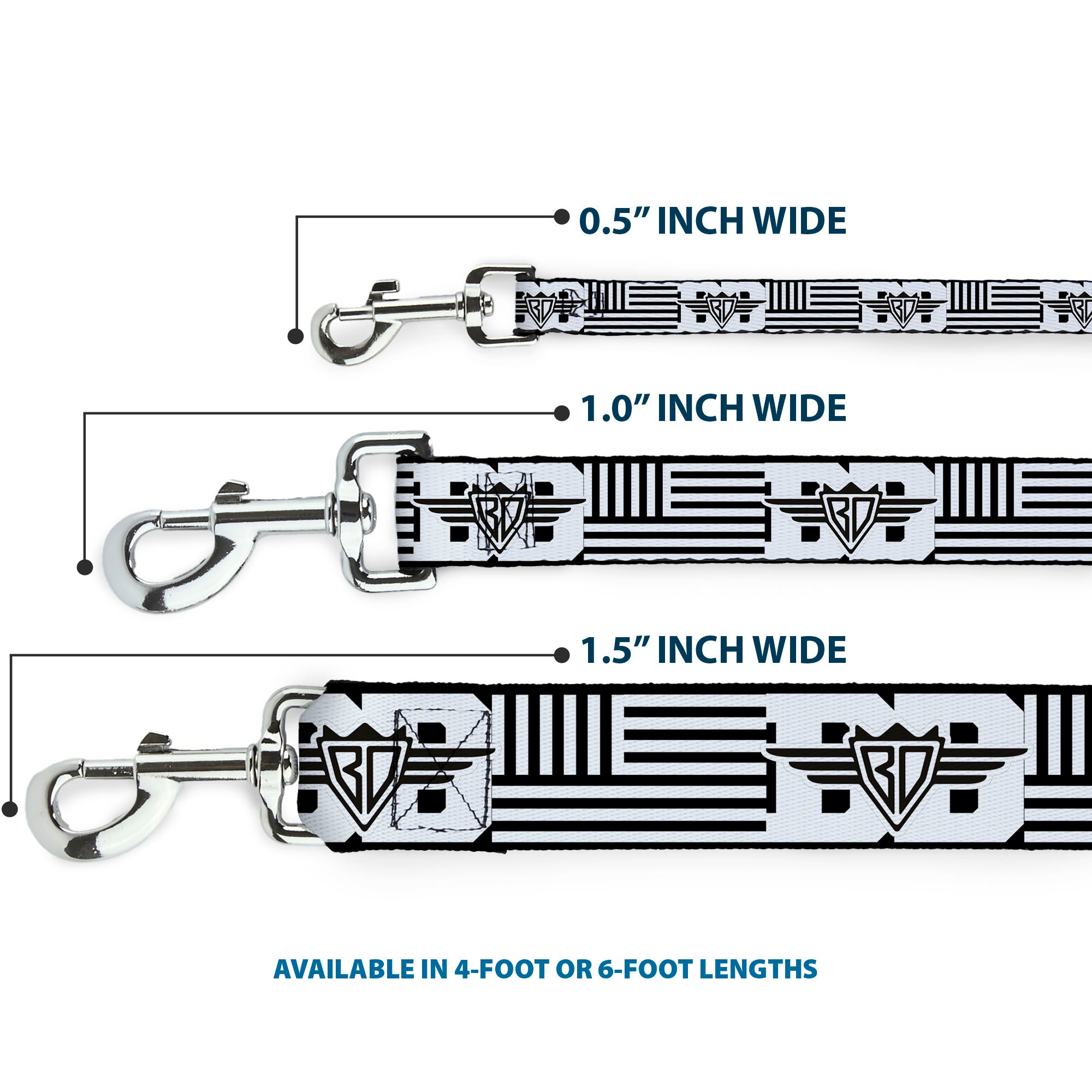Dog Leash - BD Logo/American Stripe Flag White/Black Dog Leashes Buckle-Down