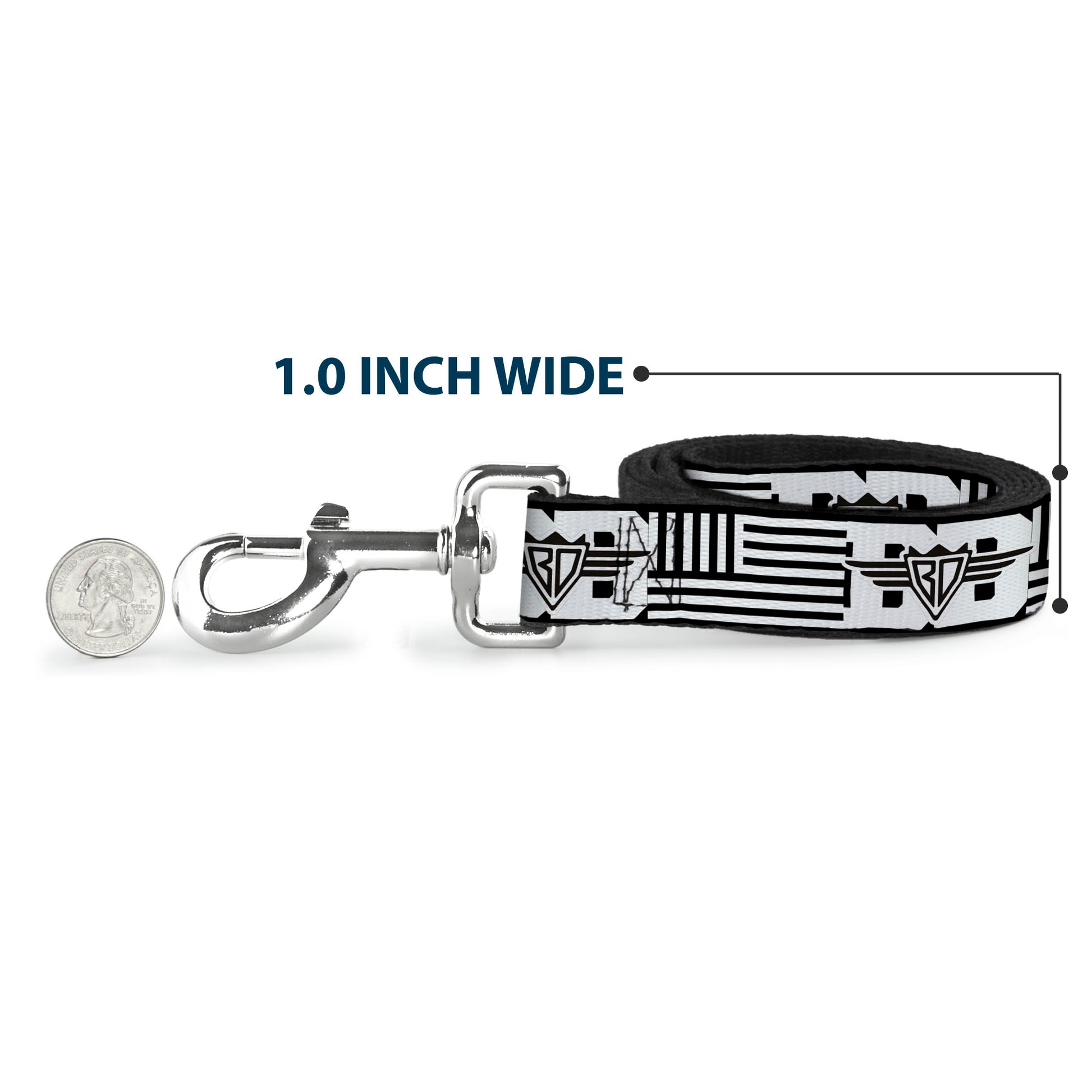 Dog Leash - BD Logo/American Stripe Flag White/Black Dog Leashes Buckle-Down