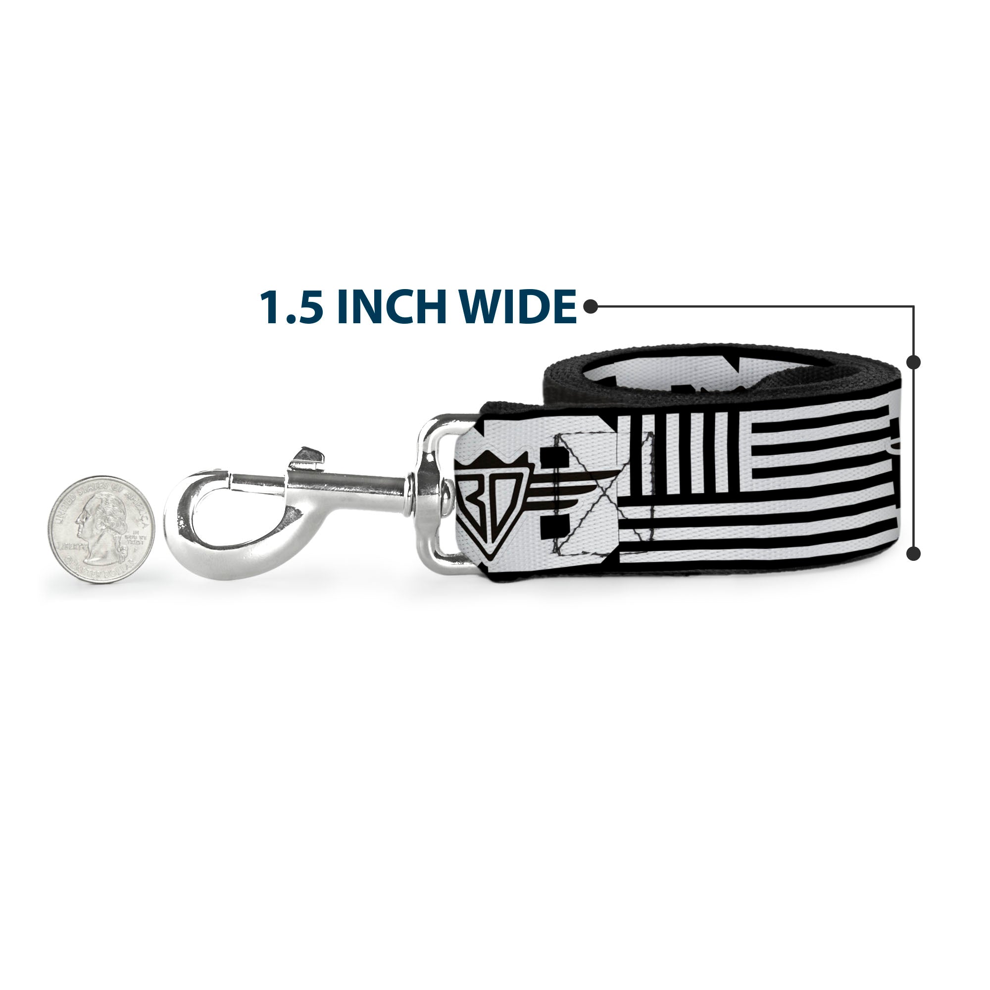 Dog Leash - BD Logo/American Stripe Flag White/Black Dog Leashes Buckle-Down