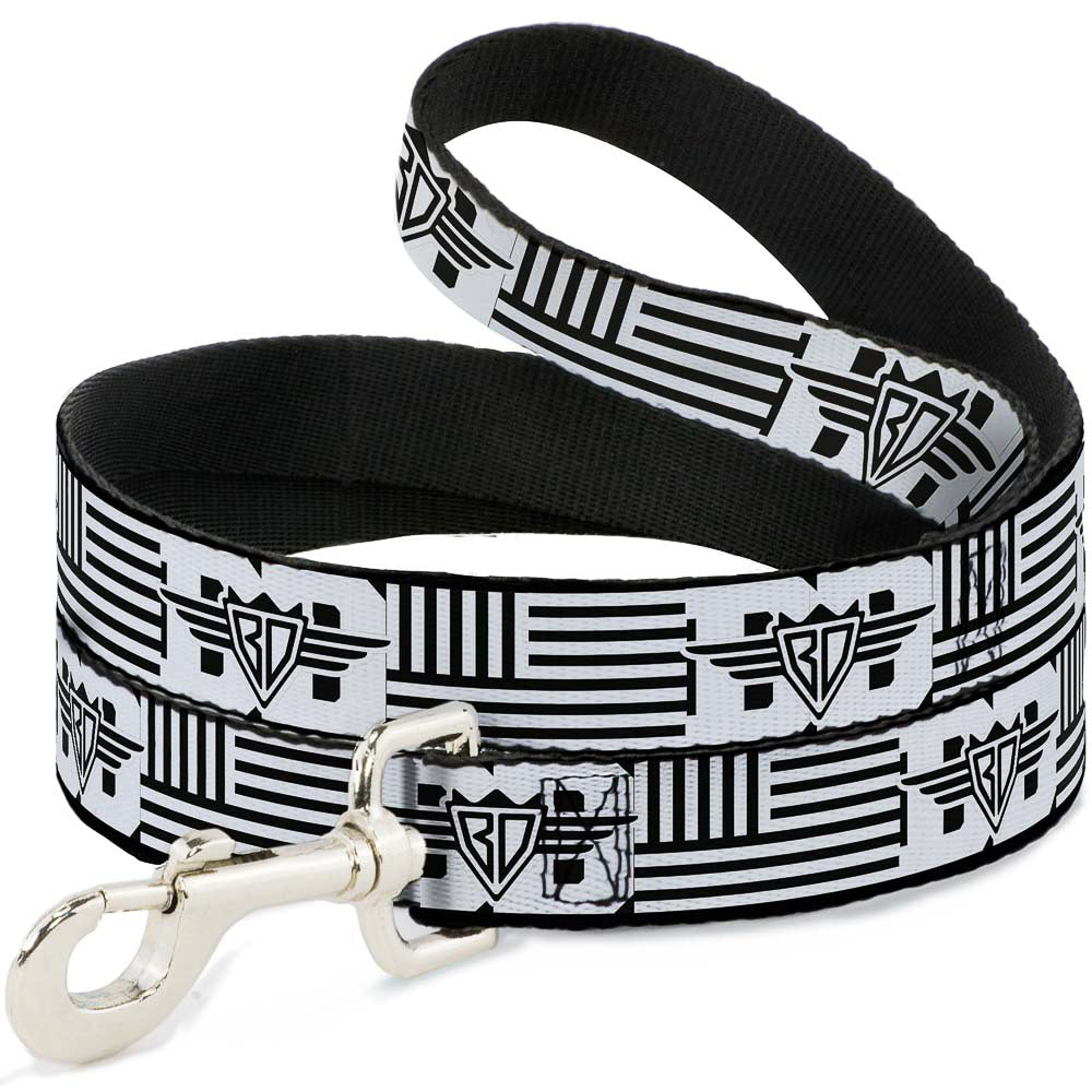 Dog Leash - BD Logo/American Stripe Flag White/Black Dog Leashes Buckle-Down