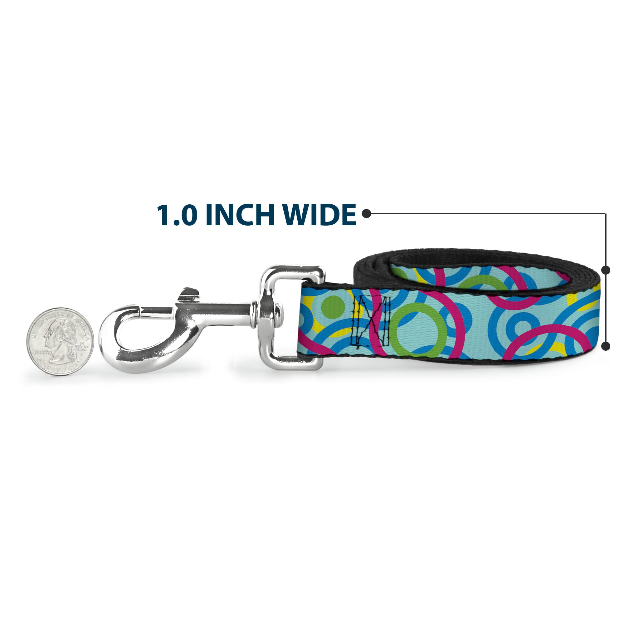 Dog Leash - Bullseye Stacked Swirl Blues/Green/Yellow/Pink Dog Leashes Buckle-Down