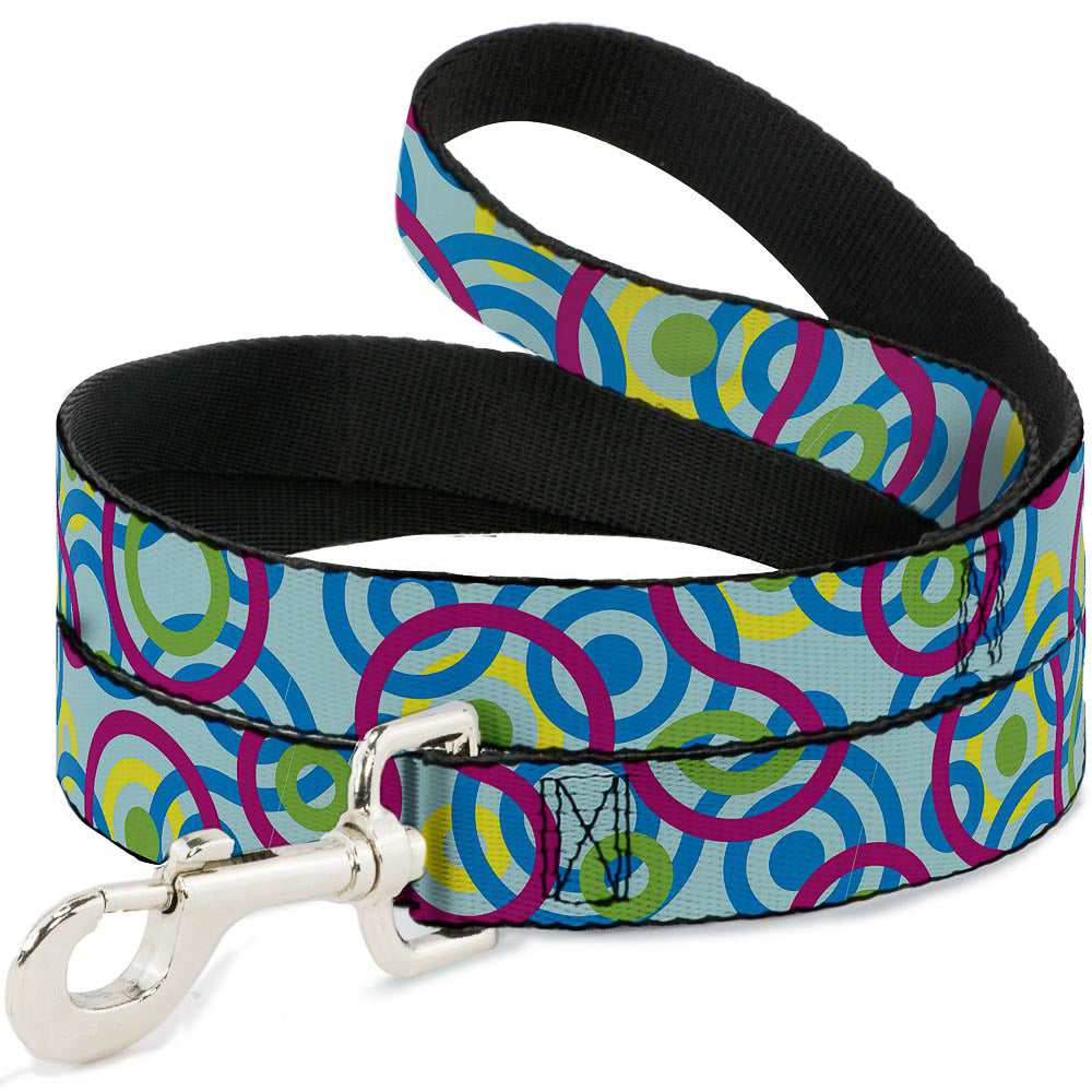 Dog Leash - Bullseye Stacked Swirl Blues/Green/Yellow/Pink Dog Leashes Buckle-Down