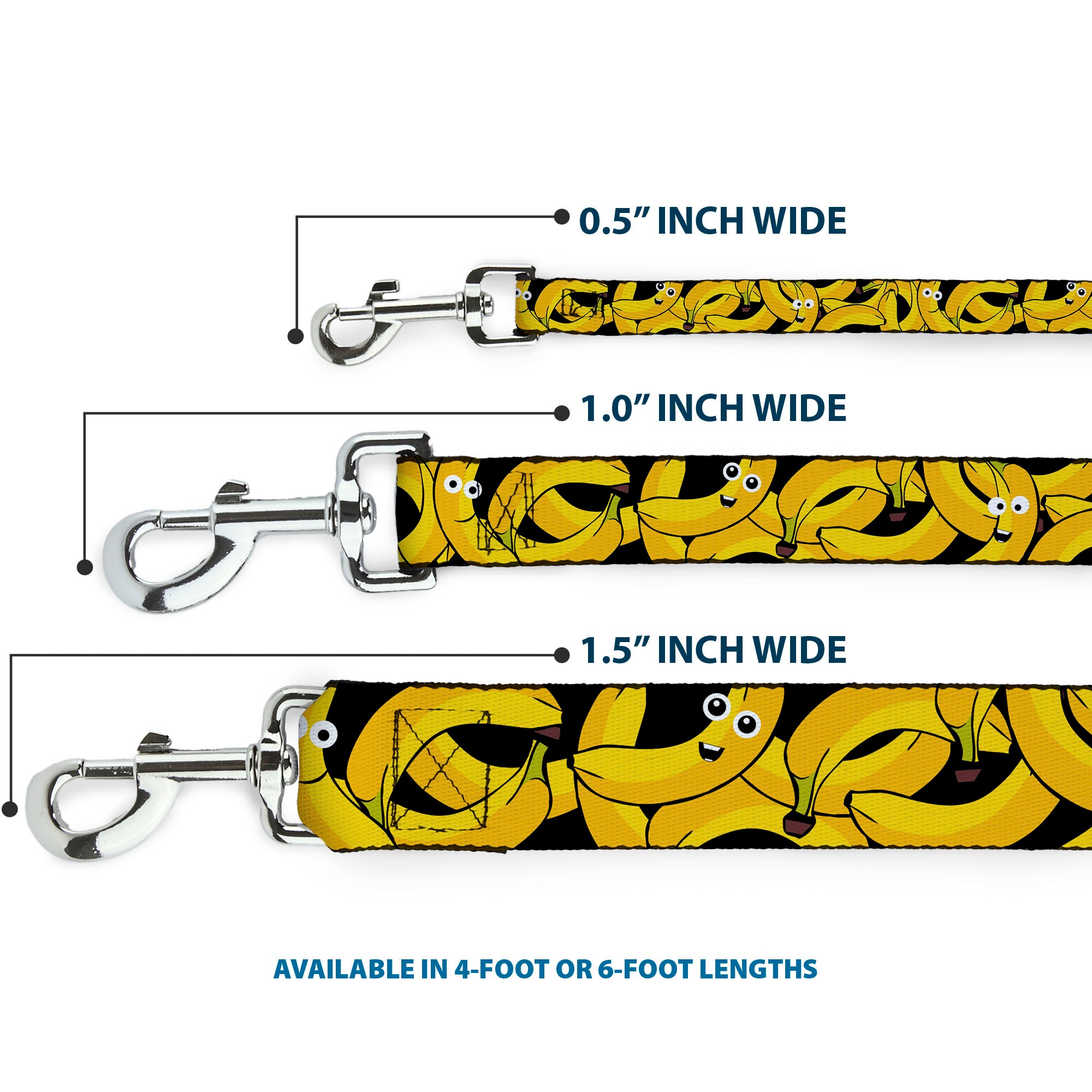 Dog Leash - Bananas Stacked Cartoon Black//Yellows Dog Leashes Buckle-Down
