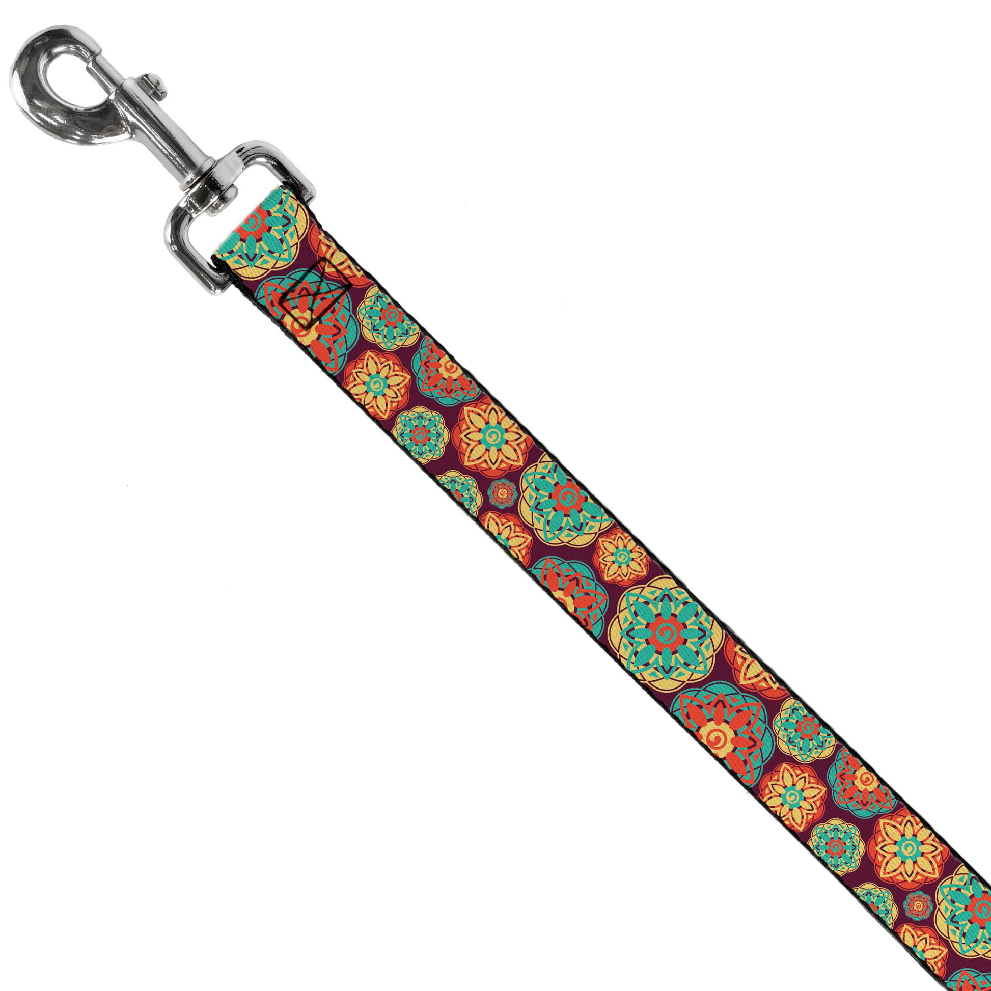 Dog Leash - Boho Mandala Burgundy/Yellow/Turquoise/Orange Dog Leashes Buckle-Down