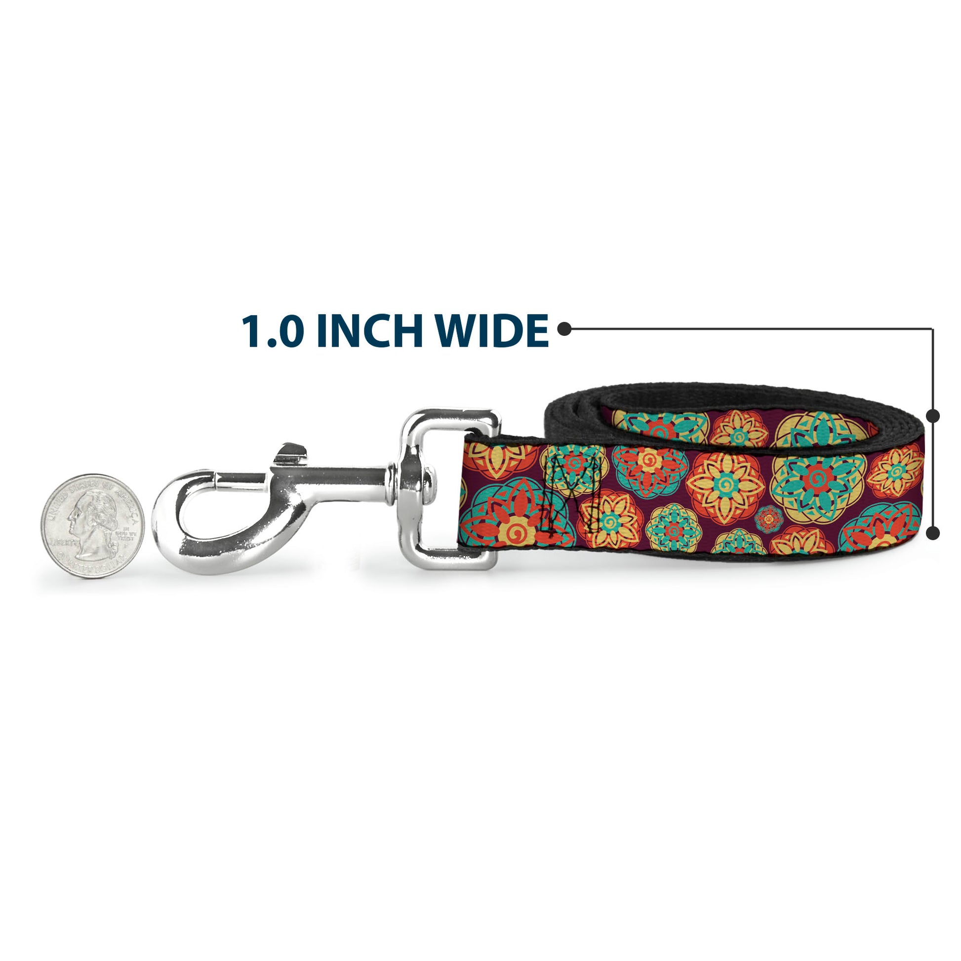 Dog Leash - Boho Mandala Burgundy/Yellow/Turquoise/Orange Dog Leashes Buckle-Down