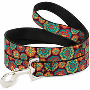 Dog Leash - Boho Mandala Burgundy/Yellow/Turquoise/Orange Dog Leashes Buckle-Down