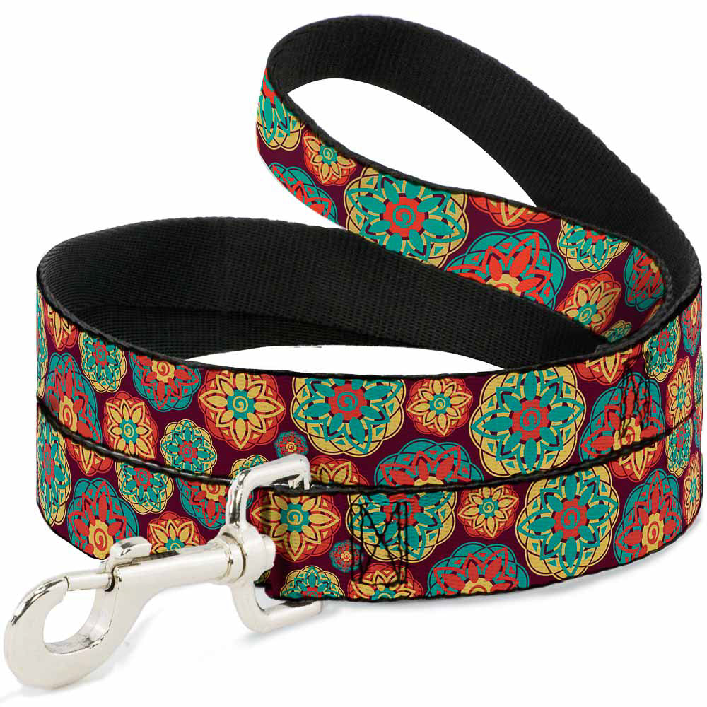 Dog Leash - Boho Mandala Burgundy/Yellow/Turquoise/Orange Dog Leashes Buckle-Down