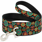 Dog Leash - Boho Mandala Black/Yellow/Turquoise/Orange Dog Leashes Buckle-Down