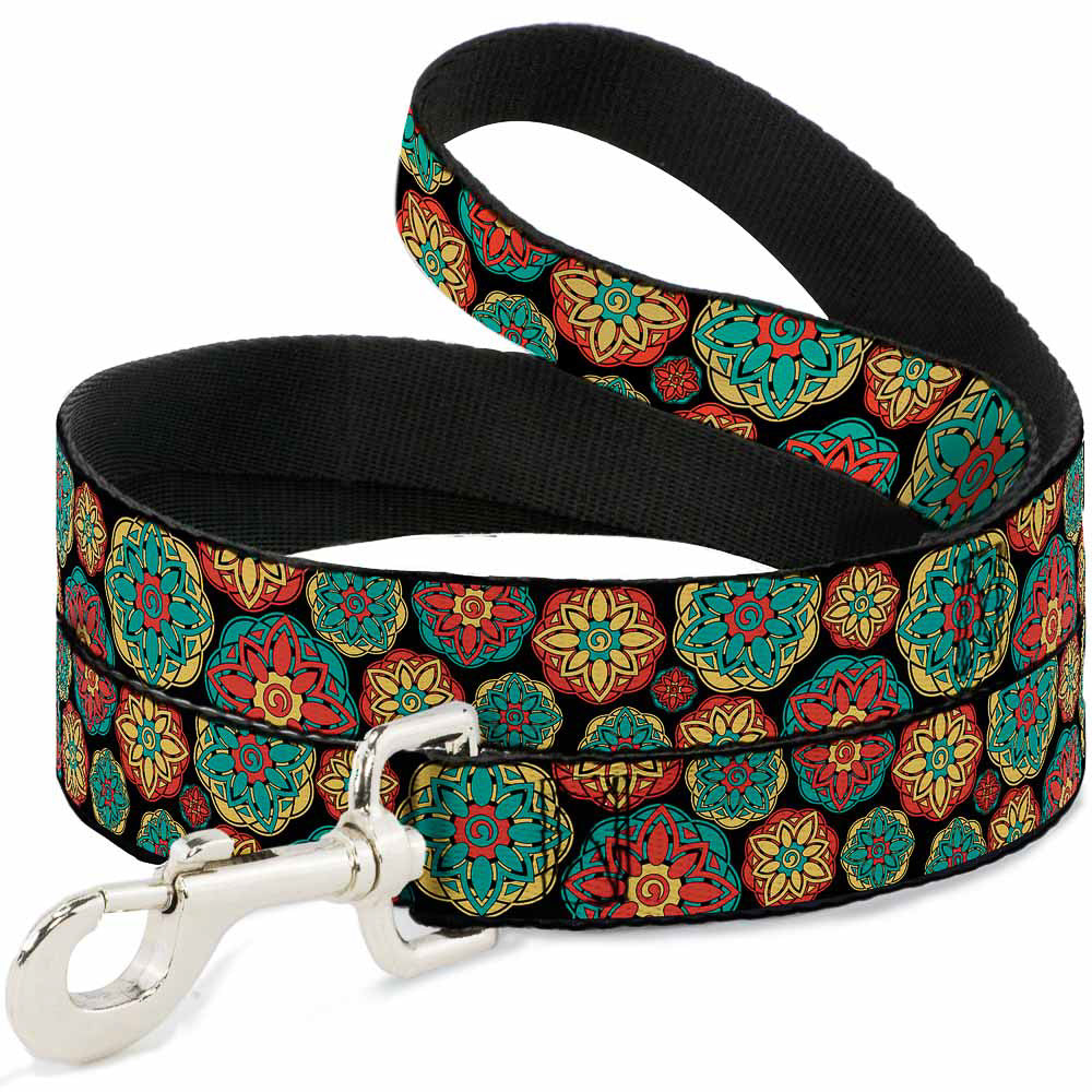Dog Leash - Boho Mandala Black/Yellow/Turquoise/Orange Dog Leashes Buckle-Down