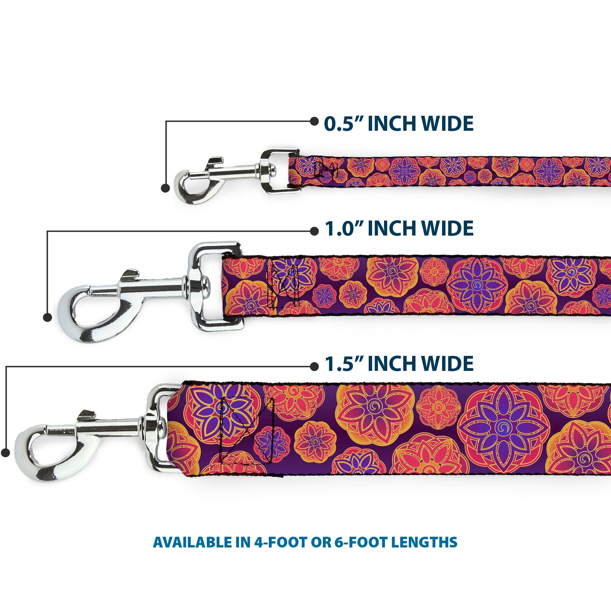 Dog Leash - Boho Mandala Purples/Oranges/Pinks Dog Leashes Buckle-Down