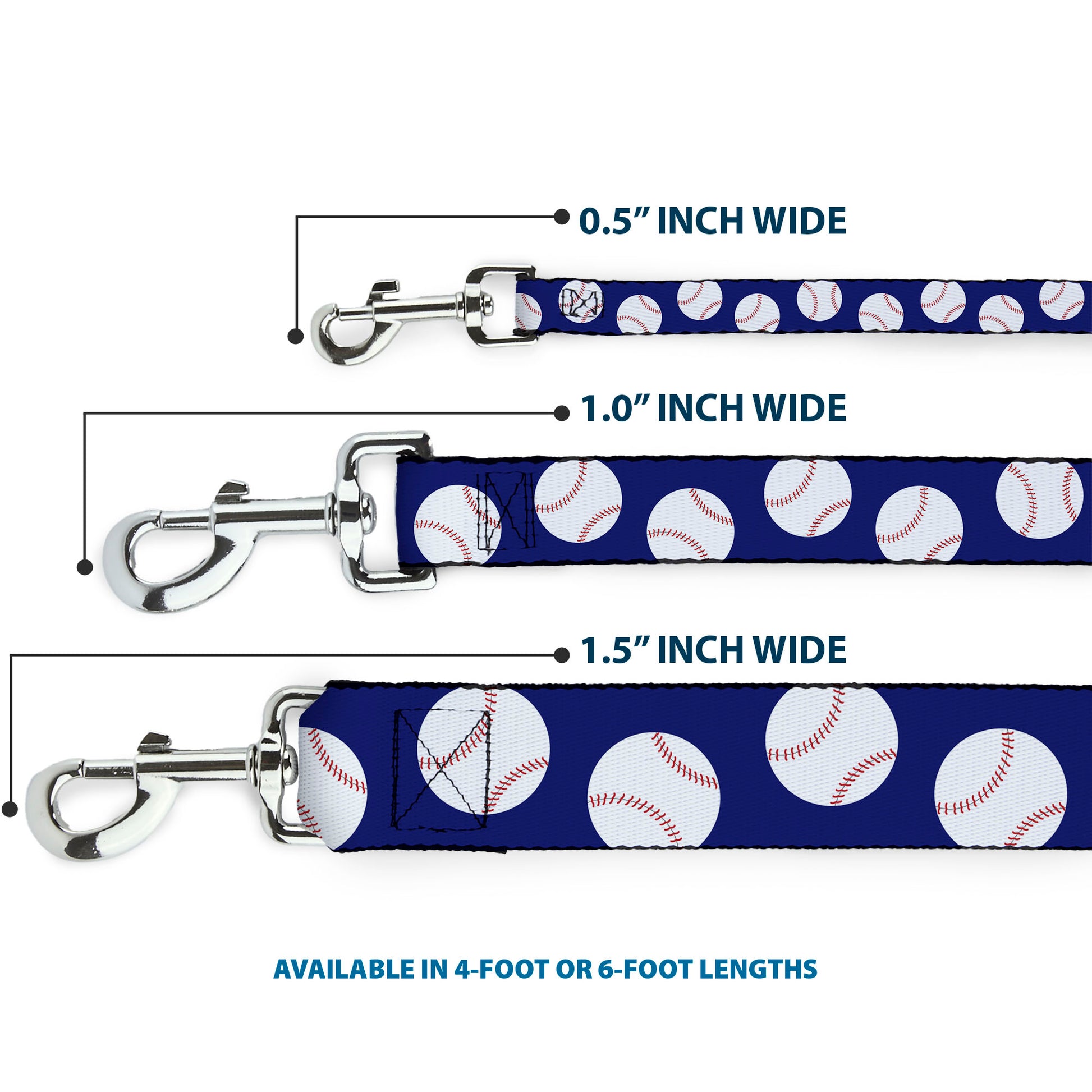 Dog Leash - Baseballs Scattered Blue Dog Leashes Buckle-Down