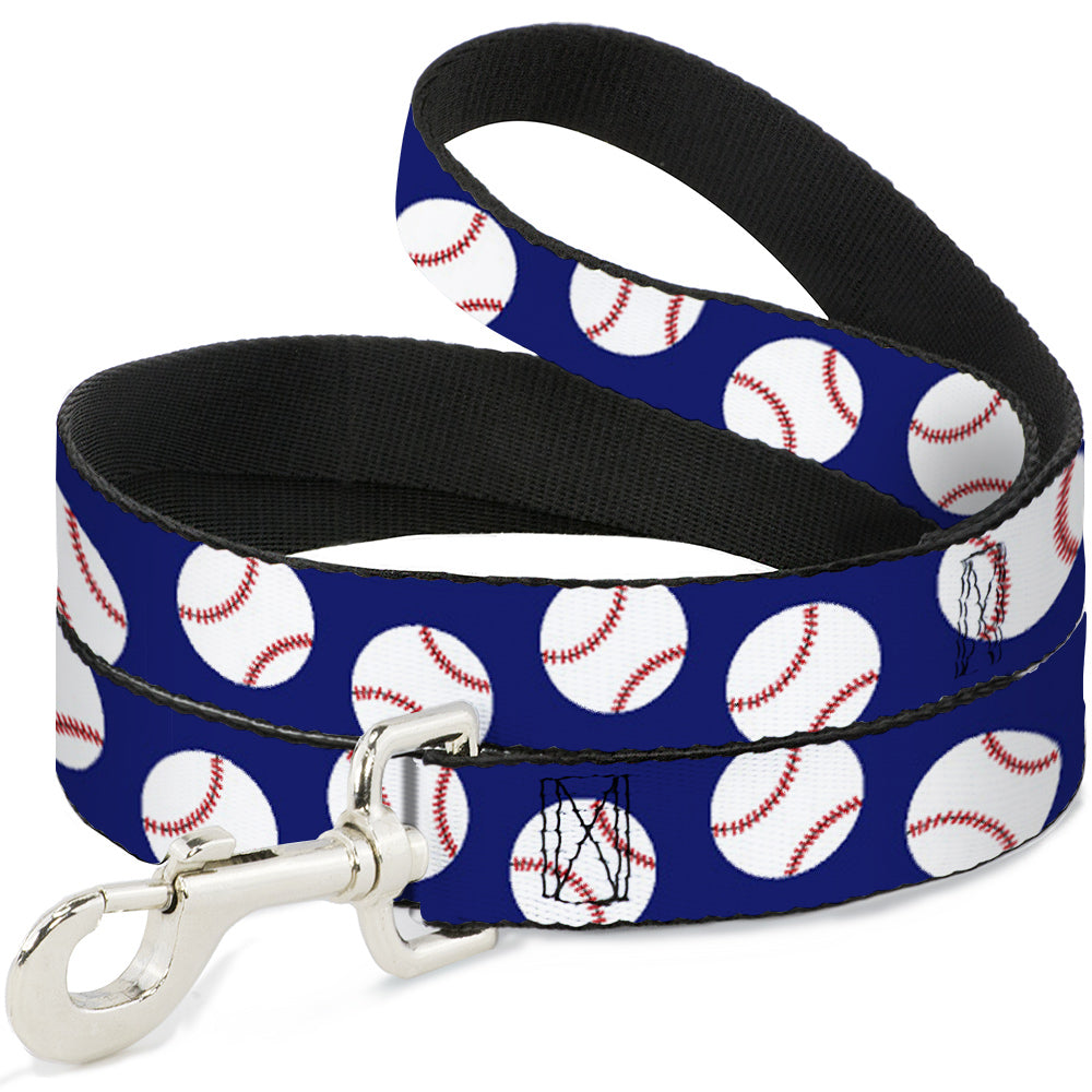 Dog Leash - Baseballs Scattered Blue Dog Leashes Buckle-Down