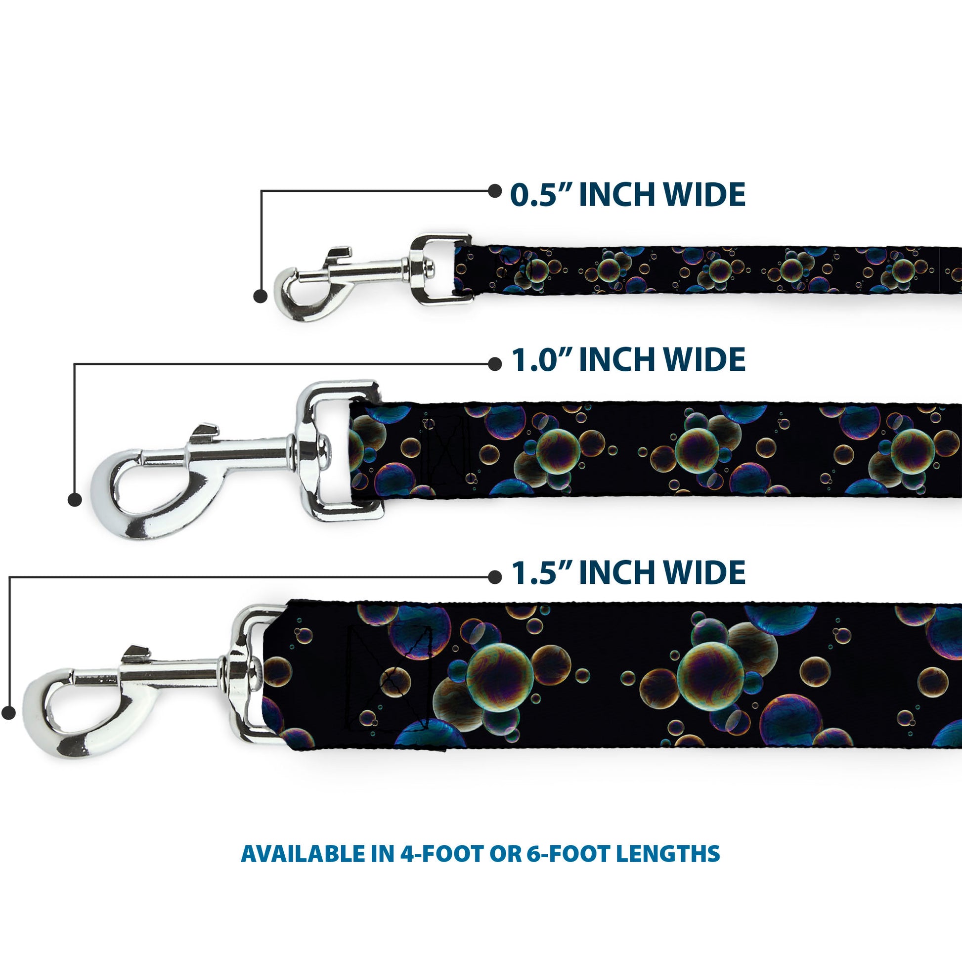 Dog Leash - Bubbles Black/Iridescent Multi Color Dog Leashes Buckle-Down