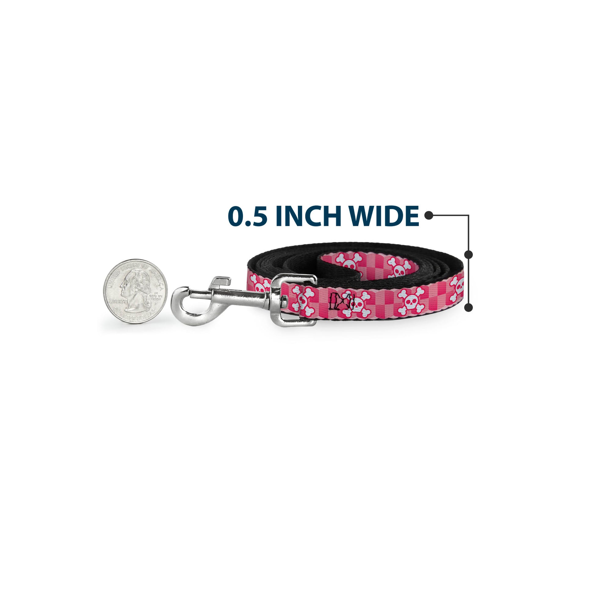 Dog Leash - Cute Skulls w/Checkers Pinks/White Dog Leashes Buckle-Down