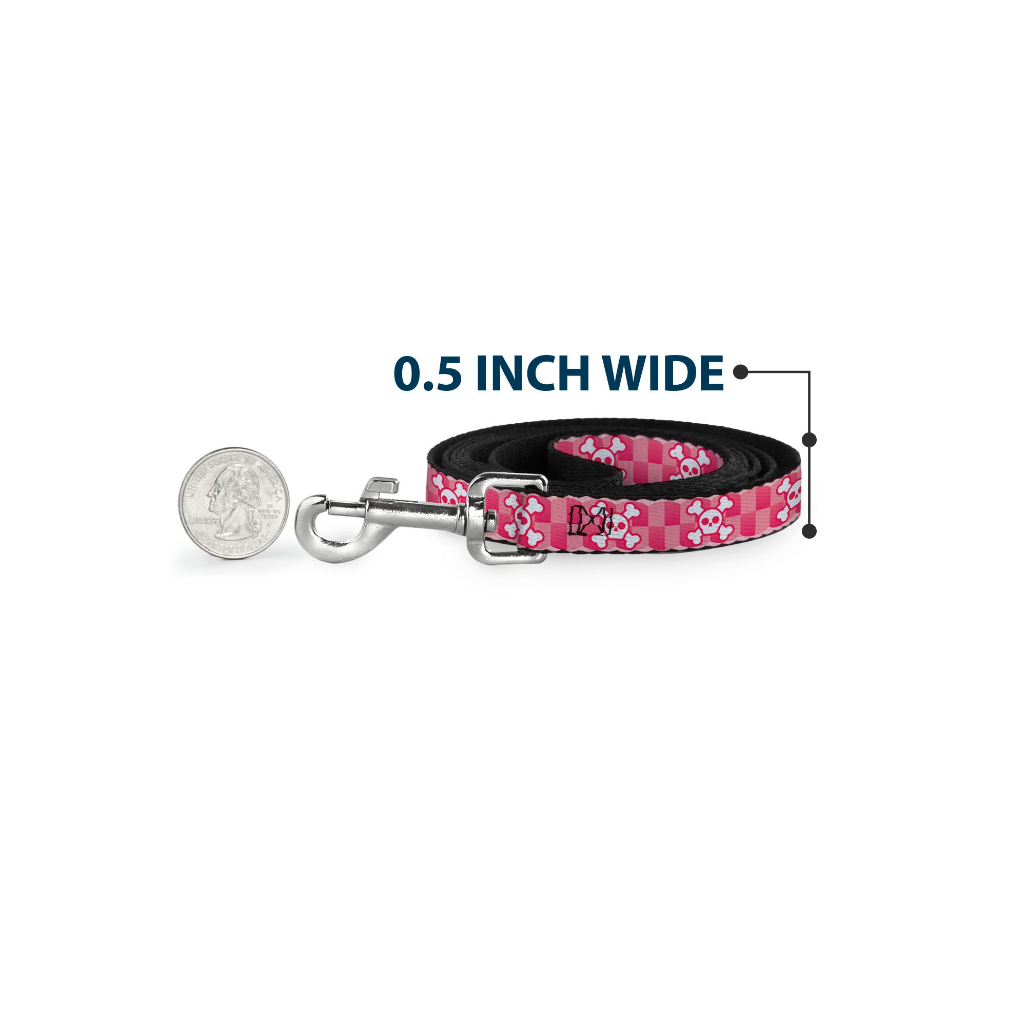 Dog Leash - Cute Skulls w/Checkers Pinks/White Dog Leashes Buckle-Down