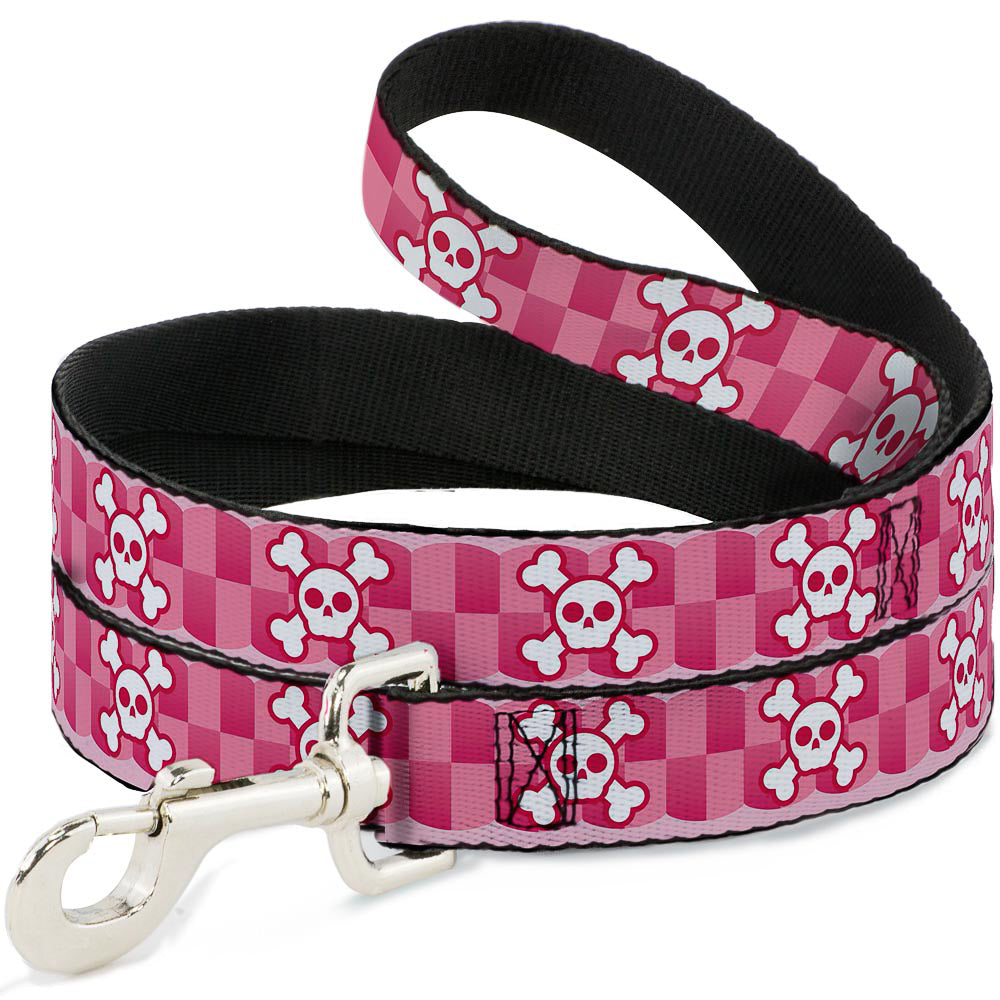 Dog Leash - Cute Skulls w/Checkers Pinks/White Dog Leashes Buckle-Down