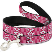 Dog Leash - Cute Skulls w/Checkers Pinks/White Dog Leashes Buckle-Down