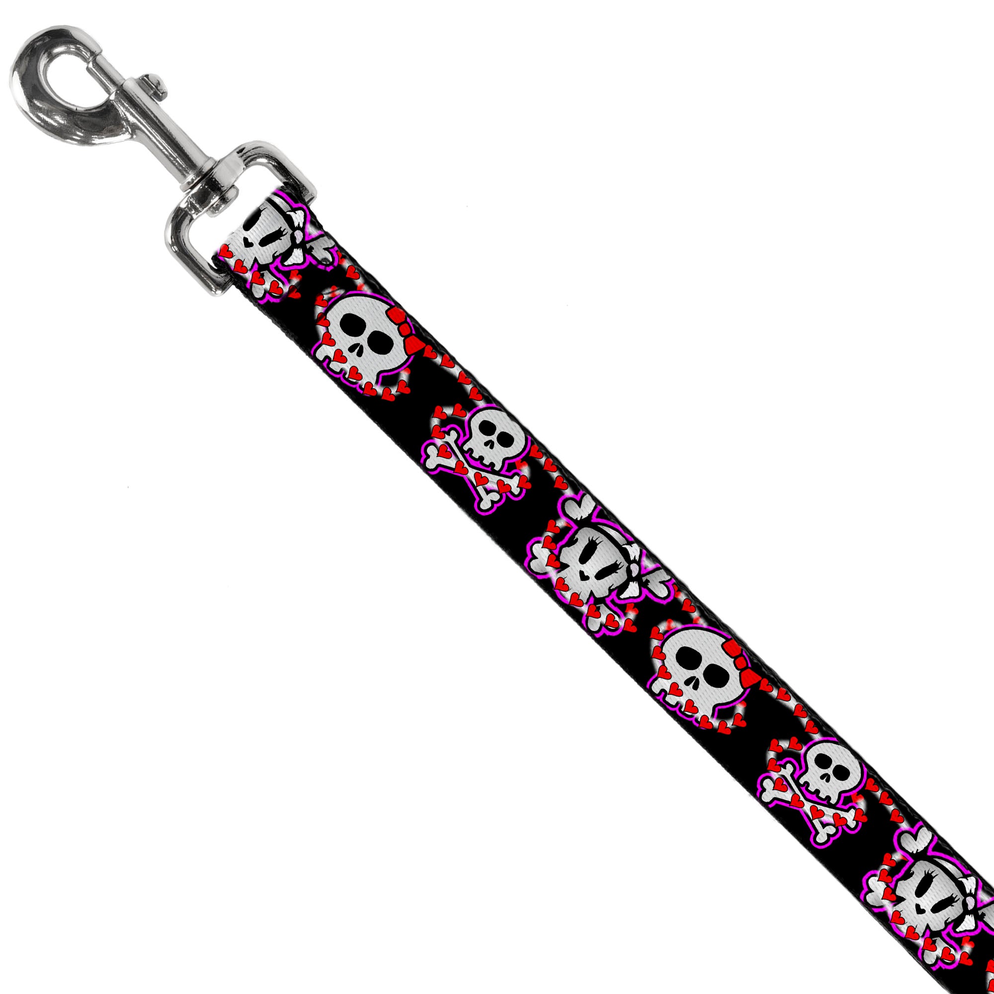 Dog Leash - Cute Skulls w/Hearts Dog Leashes Buckle-Down