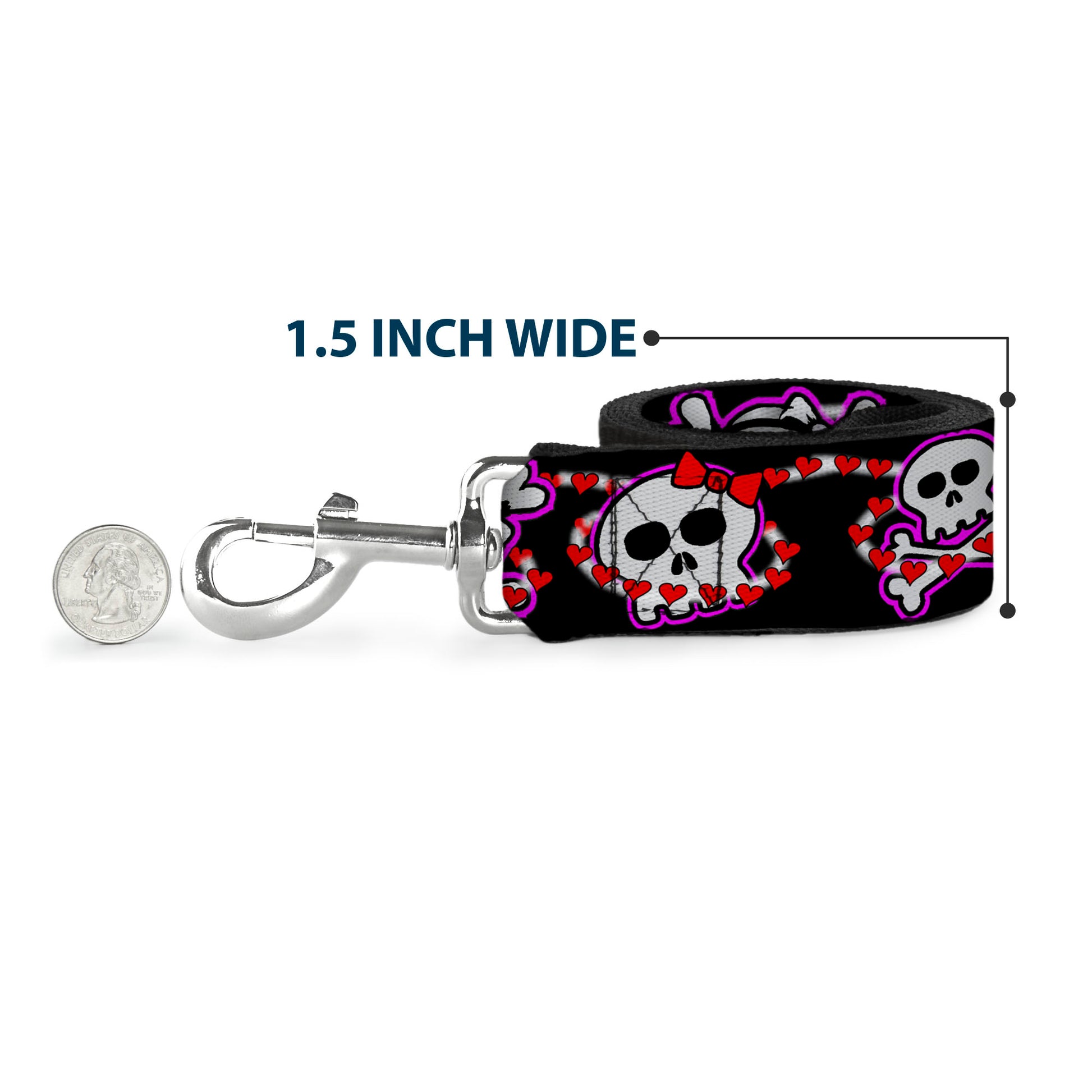 Dog Leash - Cute Skulls w/Hearts Dog Leashes Buckle-Down