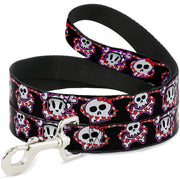 Dog Leash - Cute Skulls w/Hearts Dog Leashes Buckle-Down