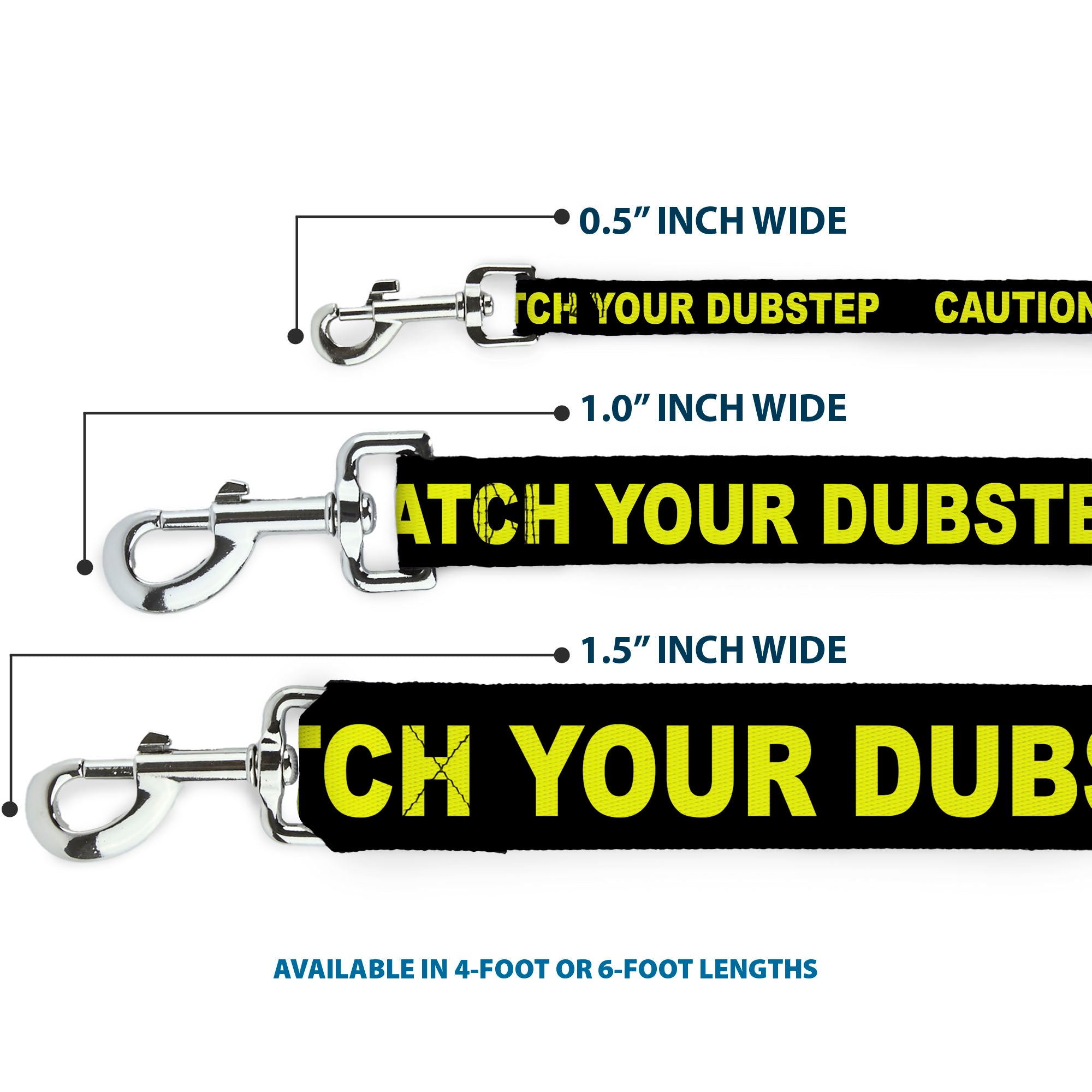 Dog Leash - CAUTION WATCH YOUR DUBSTEP Black/Yellow Dog Leashes Buckle-Down