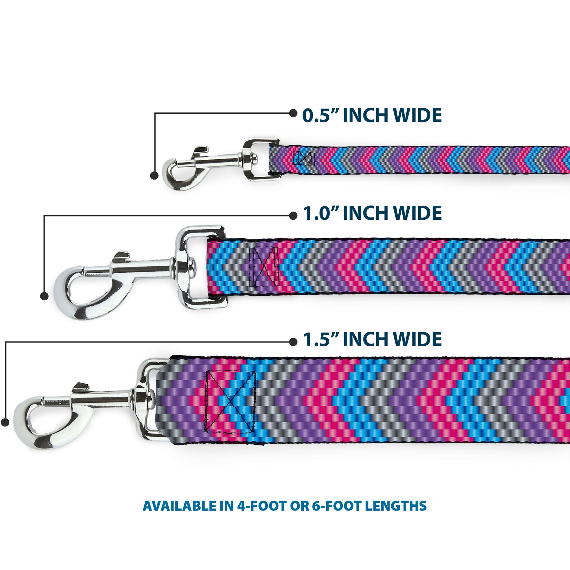 Dog Leash - Chevron Weave Gray/Lavender/Pink/Baby Blue Dog Leashes Buckle-Down