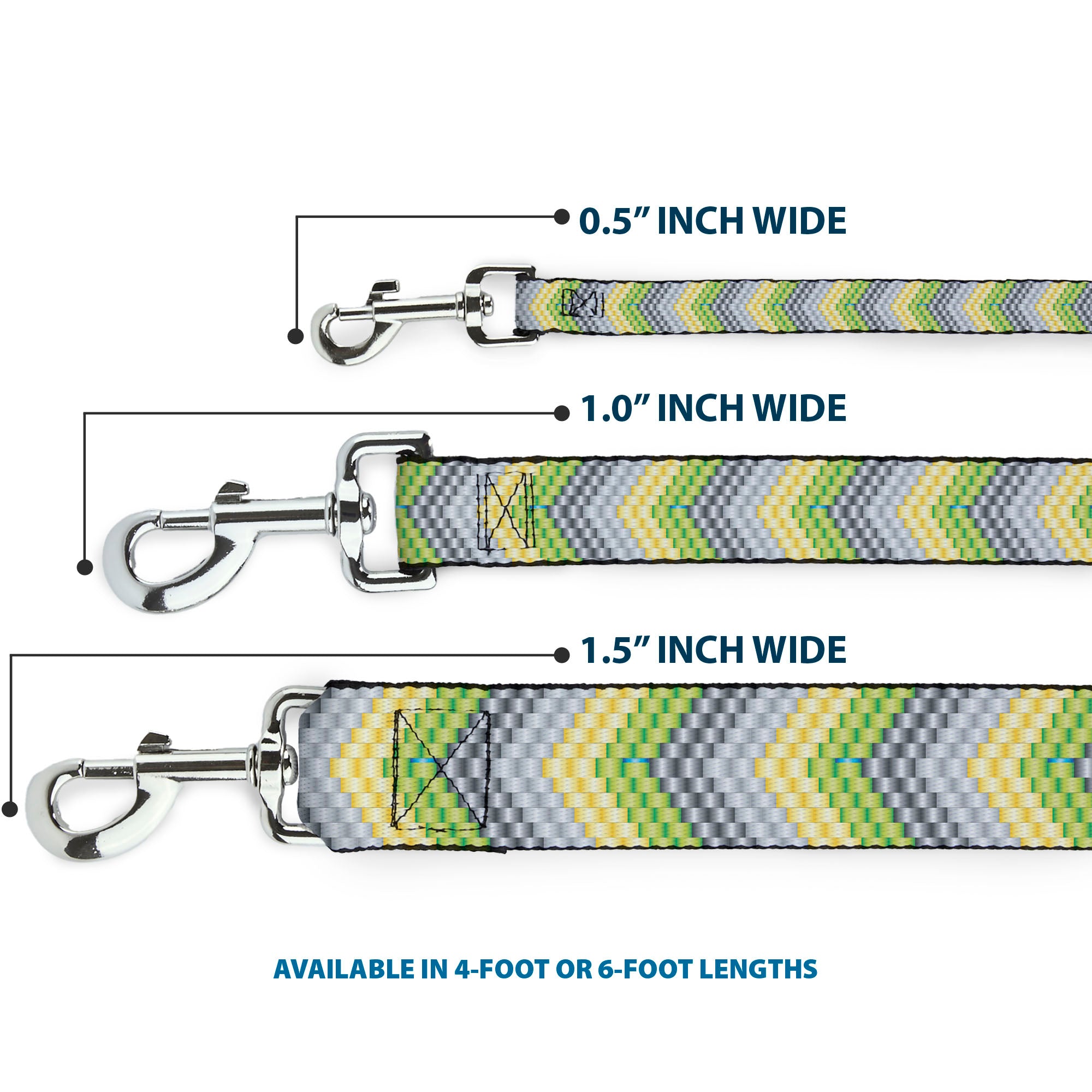 Dog Leash - Chevron Weave Grays/Yellow/Green Dog Leashes Buckle-Down