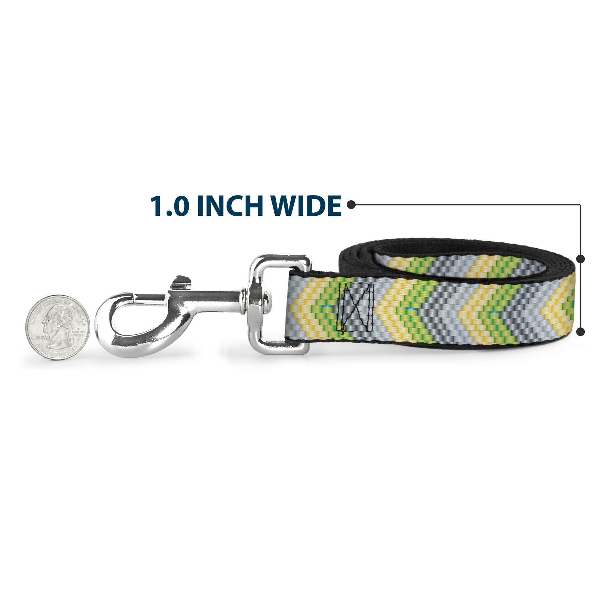 Dog Leash - Chevron Weave Grays/Yellow/Green Dog Leashes Buckle-Down