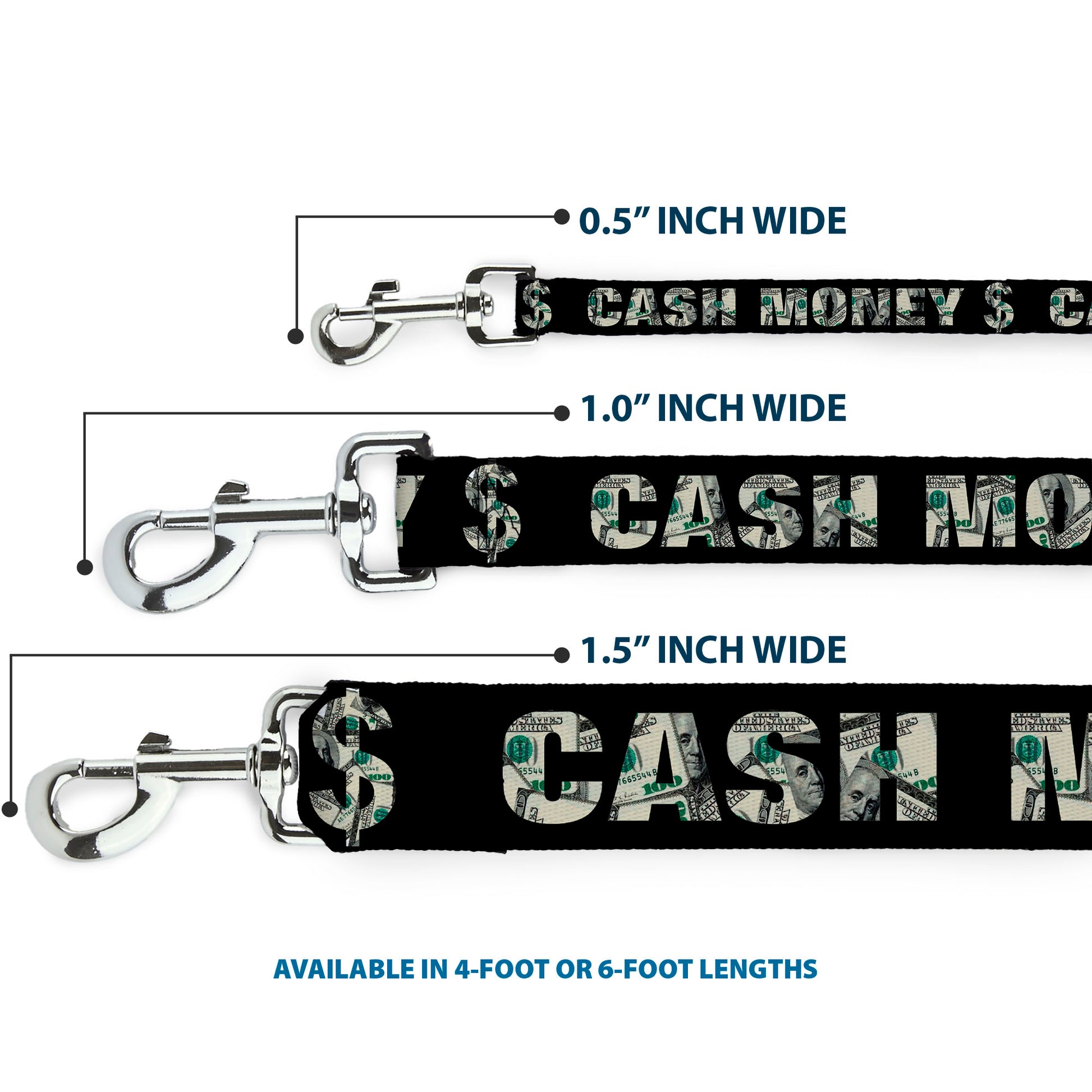 Dog Leash - CASH MONEY $ Black/Dollars Dog Leashes Buckle-Down