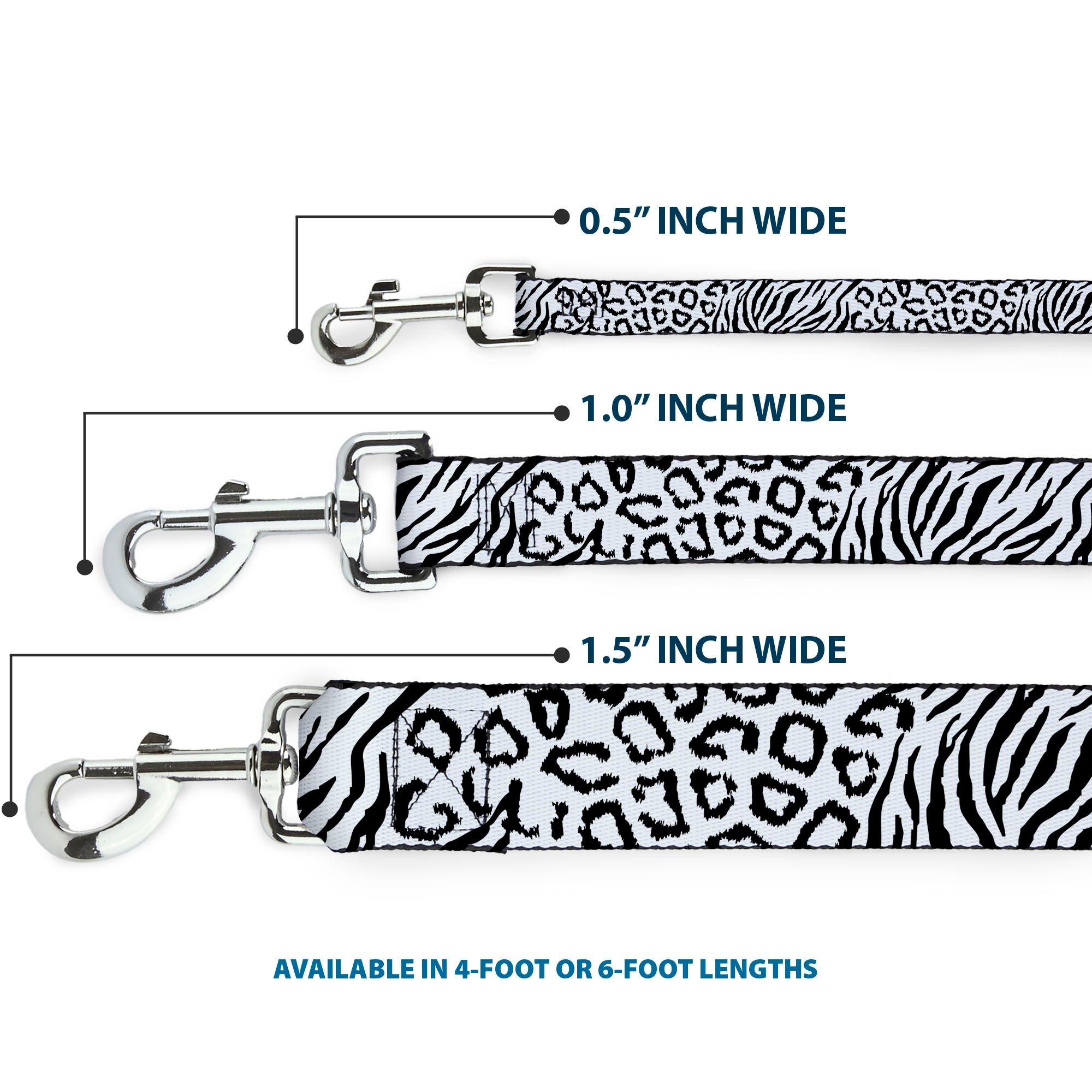 Dog Leash - Cheebra White/Black Dog Leashes Buckle-Down