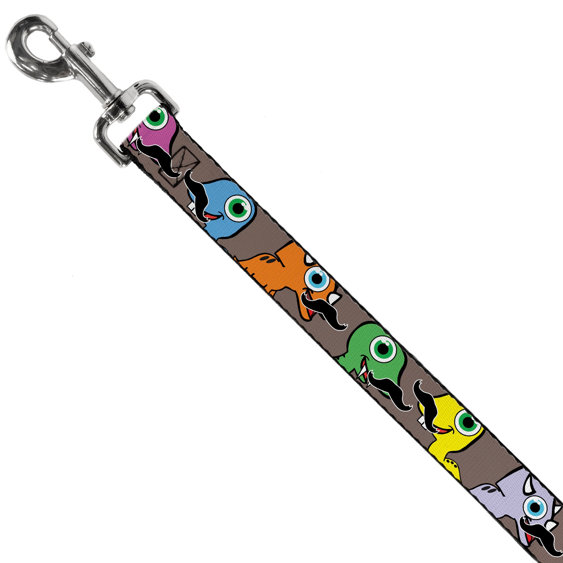 Dog Leash - Cute Dinosaurs w/Mustaches Gray Dog Leashes Buckle-Down