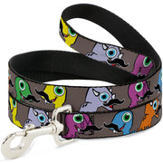 Dog Leash - Cute Dinosaurs w/Mustaches Gray Dog Leashes Buckle-Down
