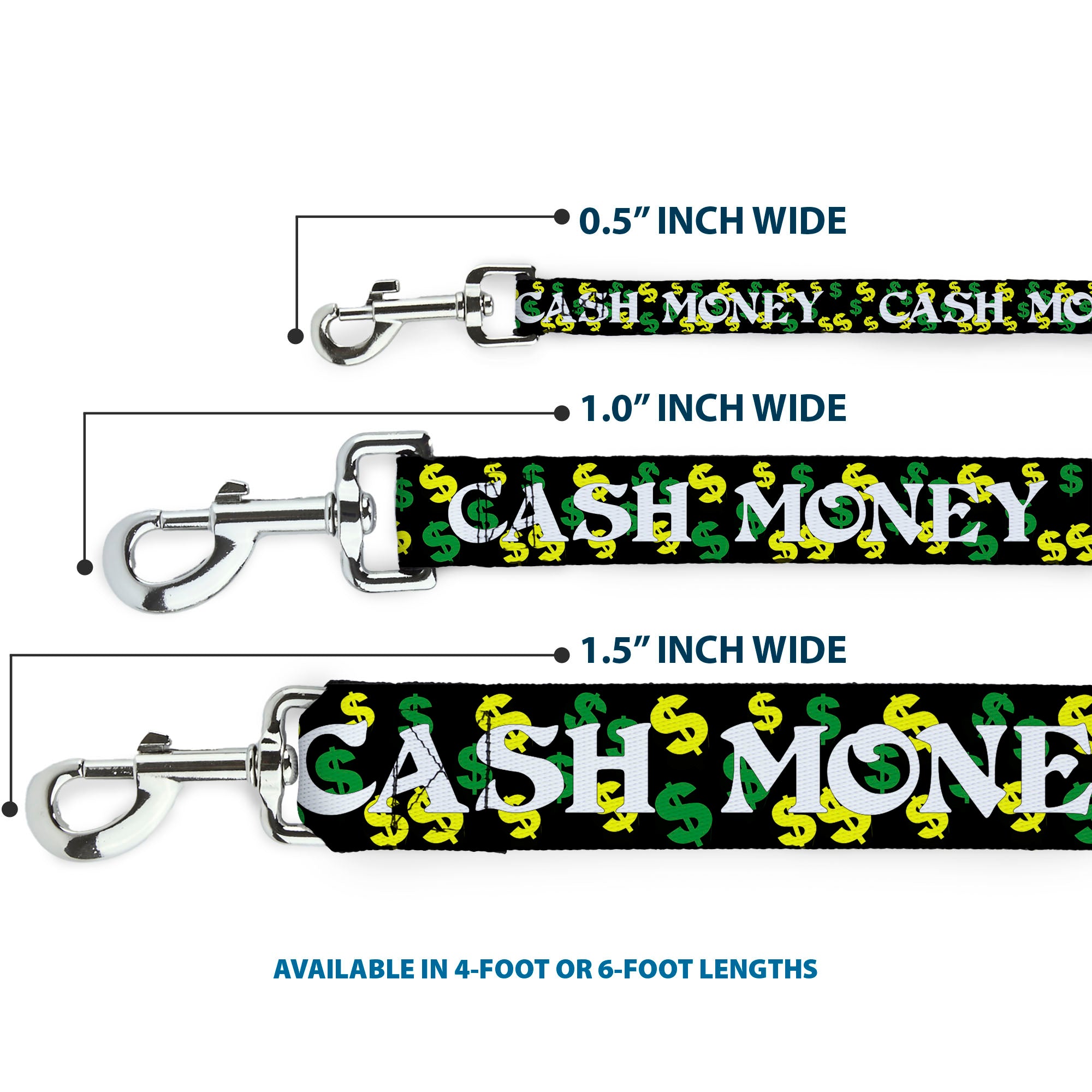 Dog Leash - CASH MONEY w/$$$ Black/White/Yellow/Green Dog Leashes Buckle-Down
