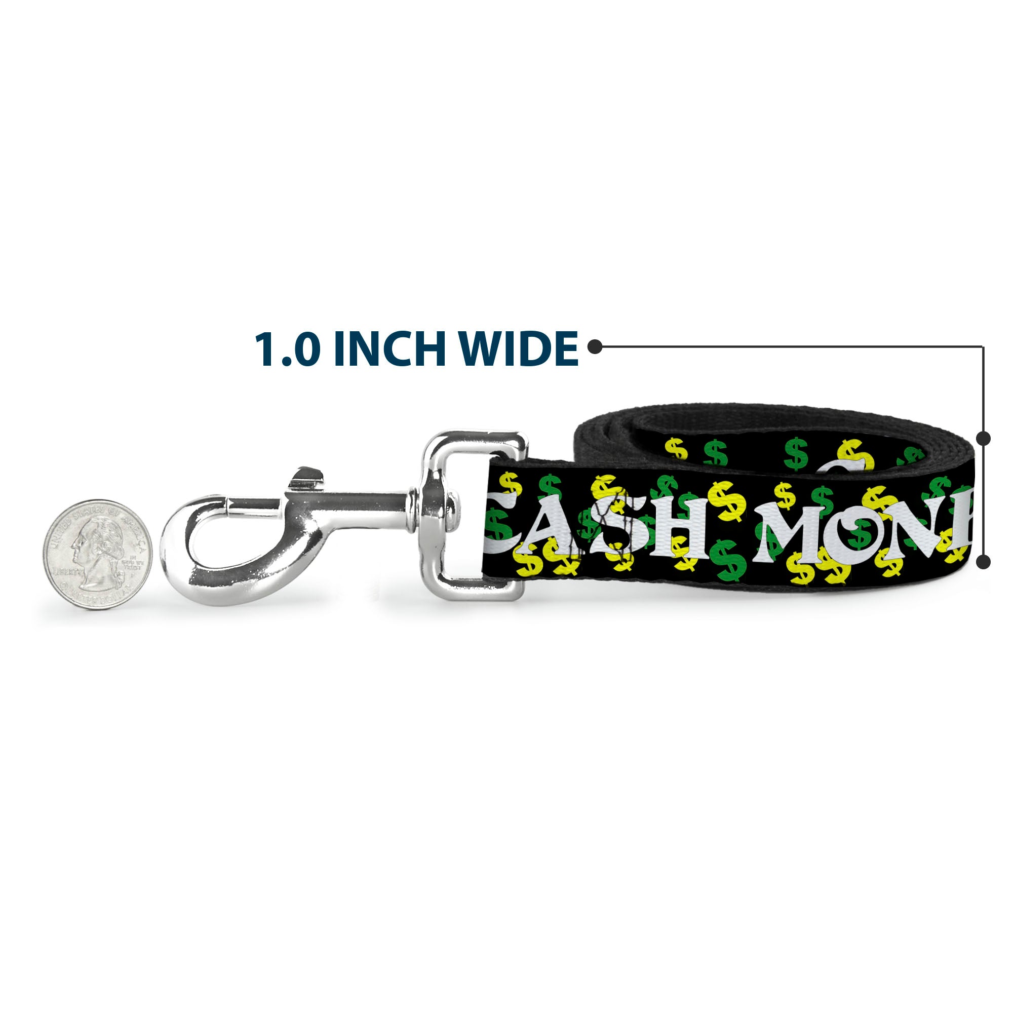 Dog Leash - CASH MONEY w/$$$ Black/White/Yellow/Green Dog Leashes Buckle-Down