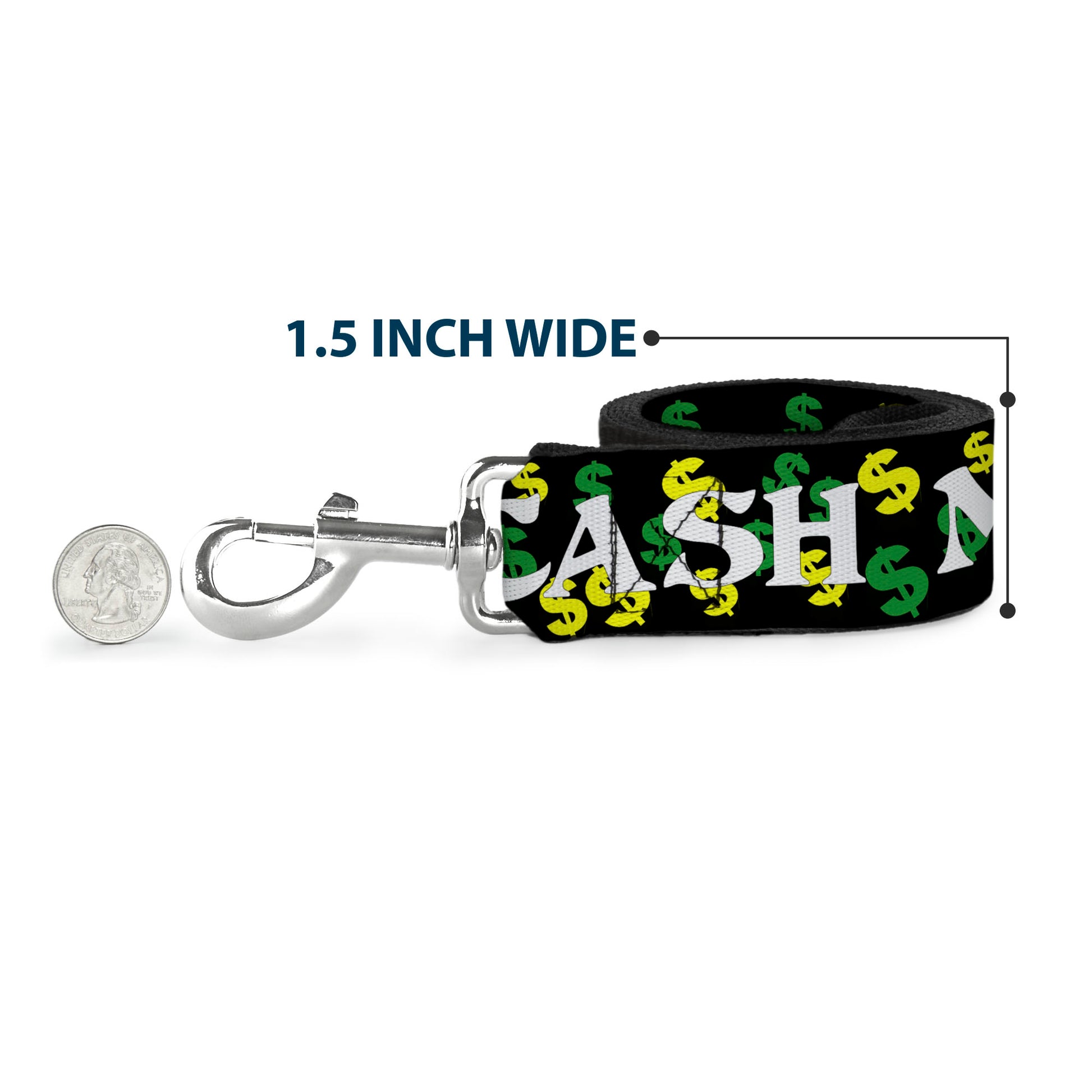 Dog Leash - CASH MONEY w/$$$ Black/White/Yellow/Green Dog Leashes Buckle-Down