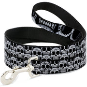 Dog Leash - Cartoon Sugar Skulls Stacked Black/White Dog Leashes Buckle-Down