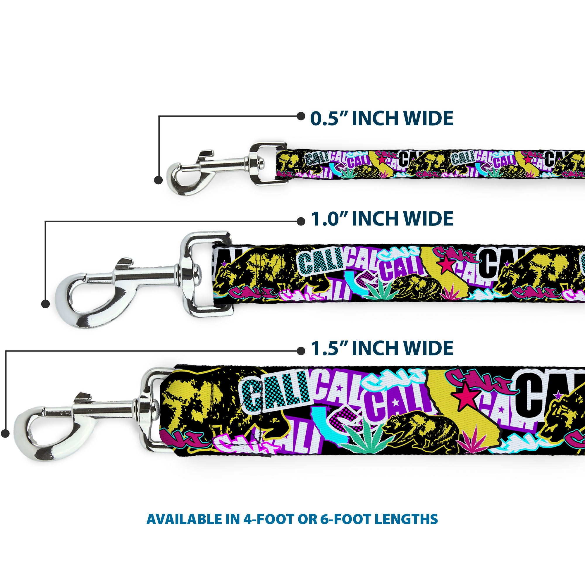 Dog Leash - Cali Bear/CALI Graffiti/Pot Leaves Black/Multi Color Dog Leashes Buckle-Down