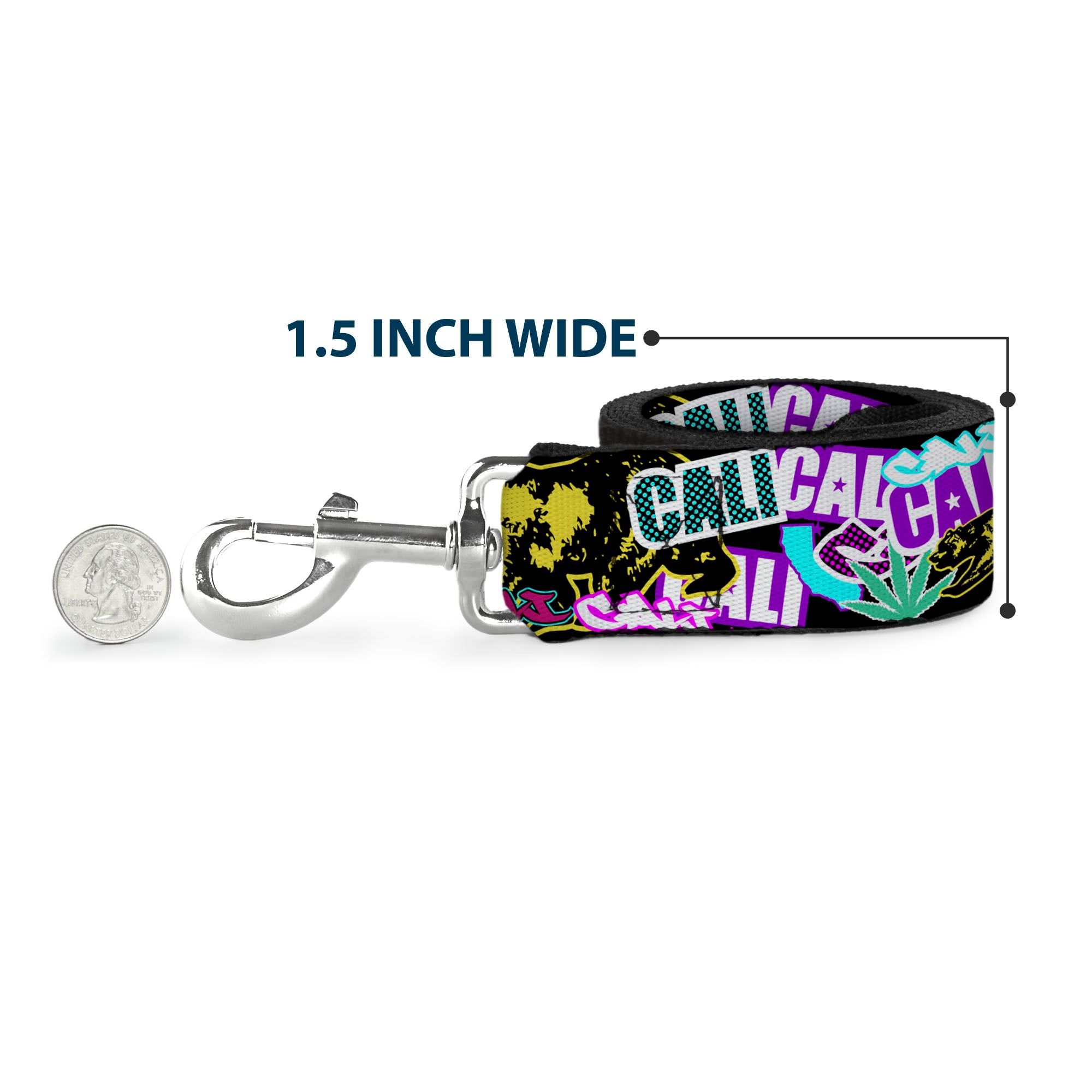 Dog Leash - Cali Bear/CALI Graffiti/Pot Leaves Black/Multi Color Dog Leashes Buckle-Down
