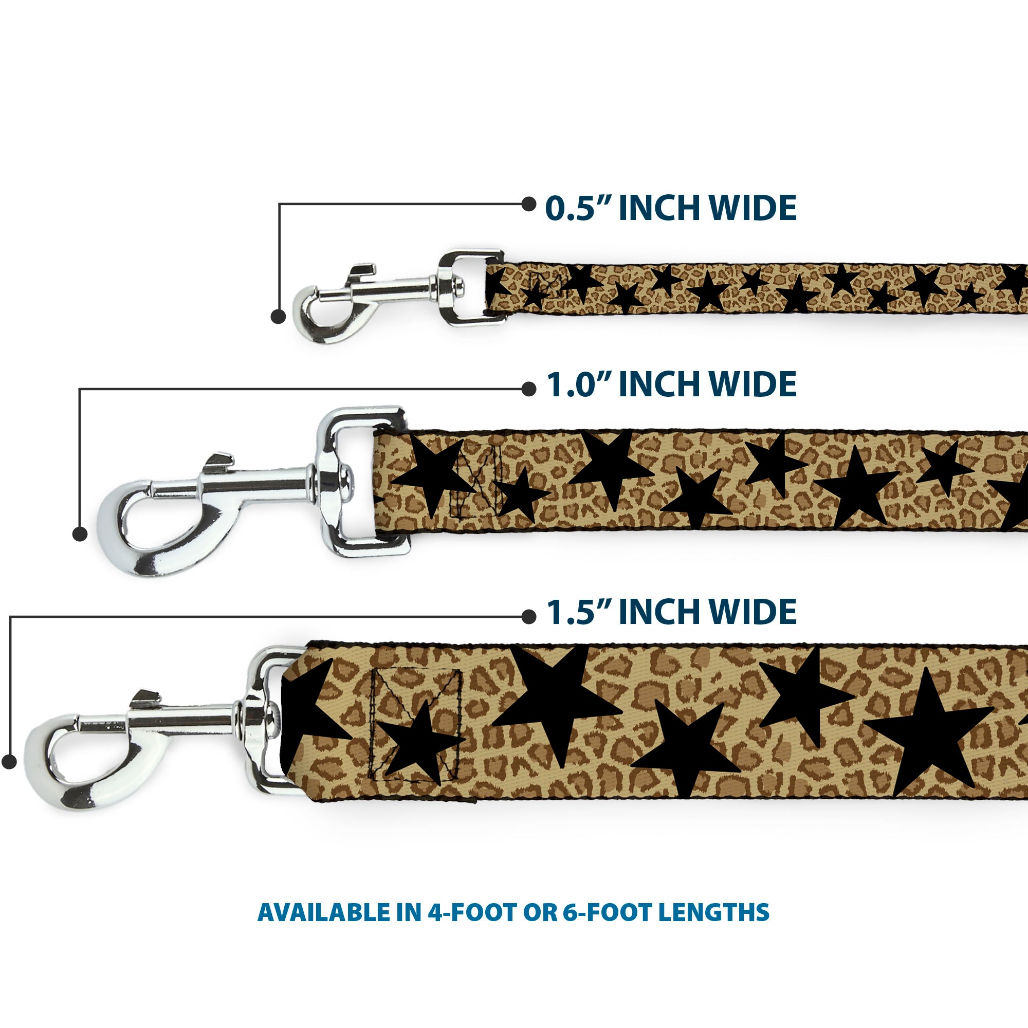 Dog Leash - Cheetah/Stars Tan/Black Dog Leashes Buckle-Down