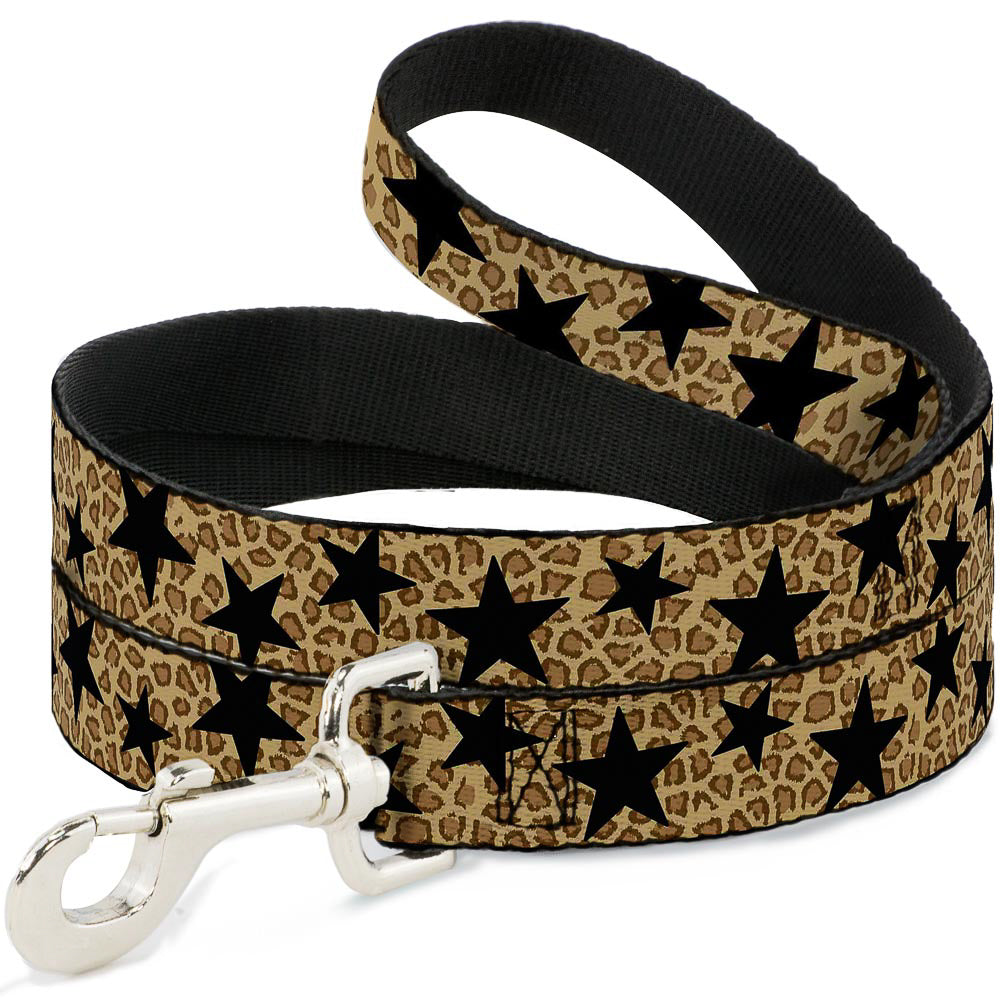 Dog Leash - Cheetah/Stars Tan/Black Dog Leashes Buckle-Down