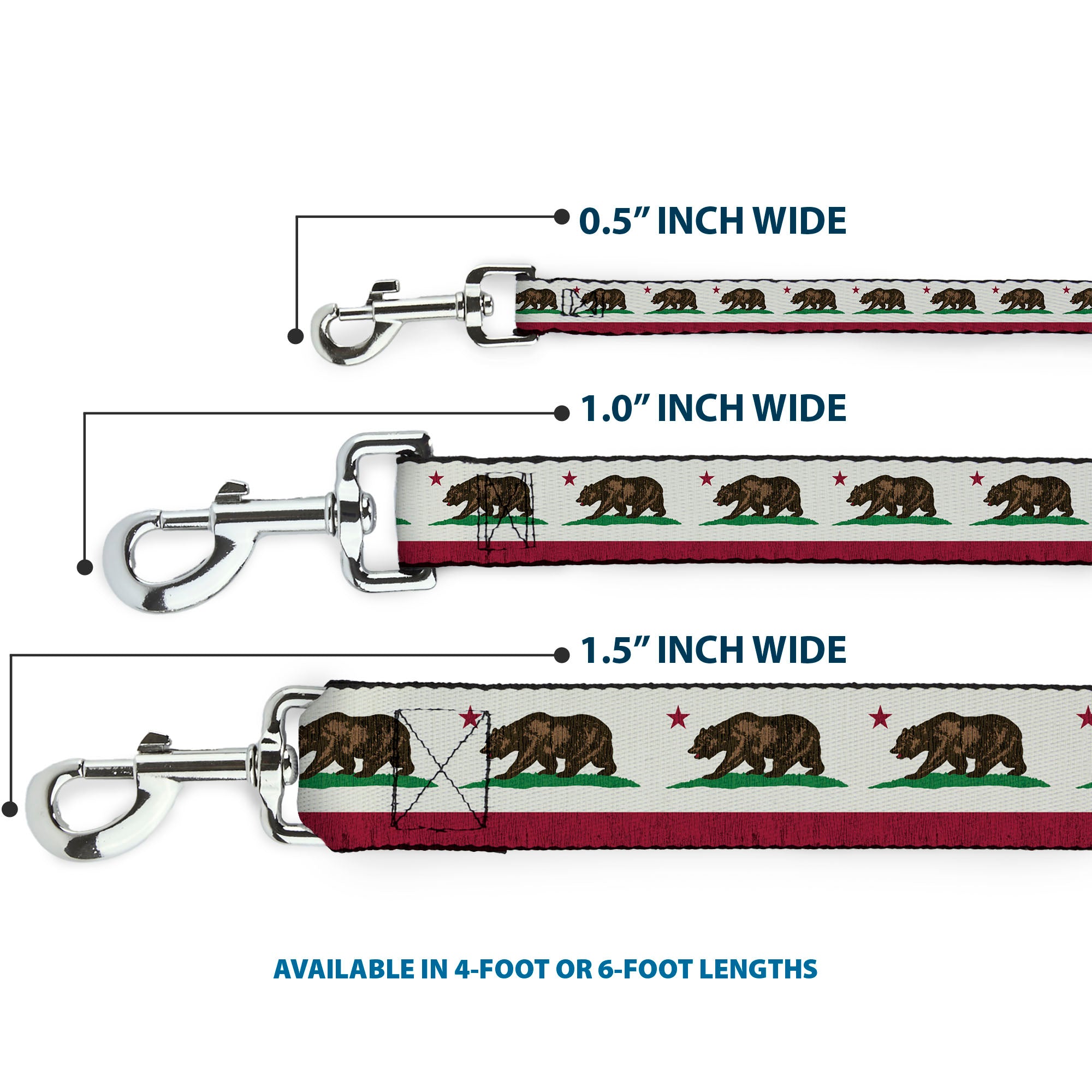 Dog Leash - California Flag Bear Weathered White Dog Leashes Buckle-Down