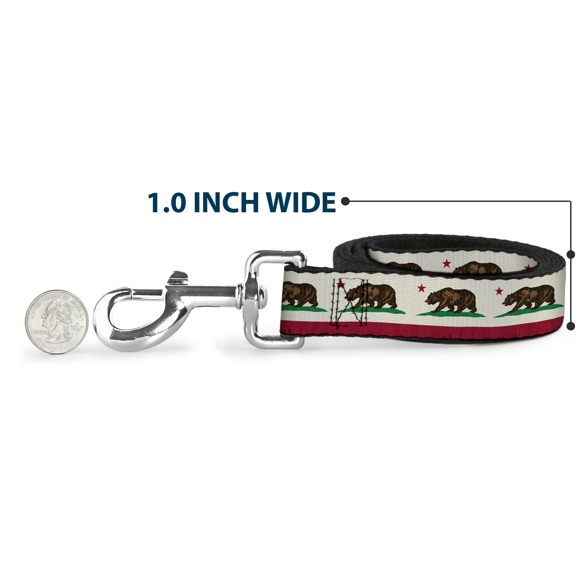 Dog Leash - California Flag Bear Weathered White Dog Leashes Buckle-Down