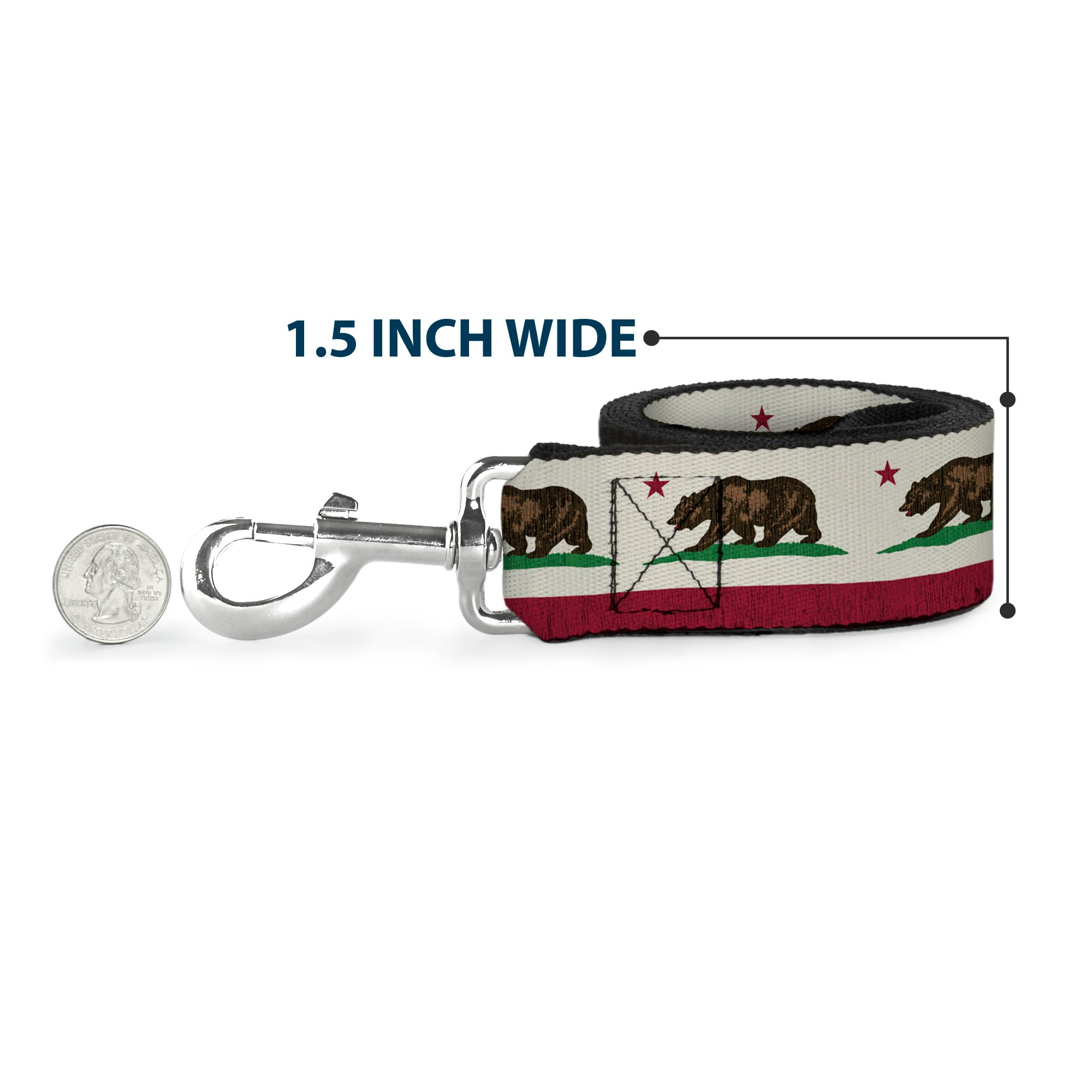 Dog Leash - California Flag Bear Weathered White Dog Leashes Buckle-Down